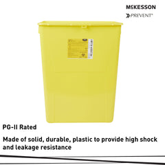 Chemotherapy Waste Container McKesson Prevent Yellow Base 20-4/5 H X 17-3/10 W X 13 L Inch Vertical Entry 12 Gallon, Packaging Type- Case