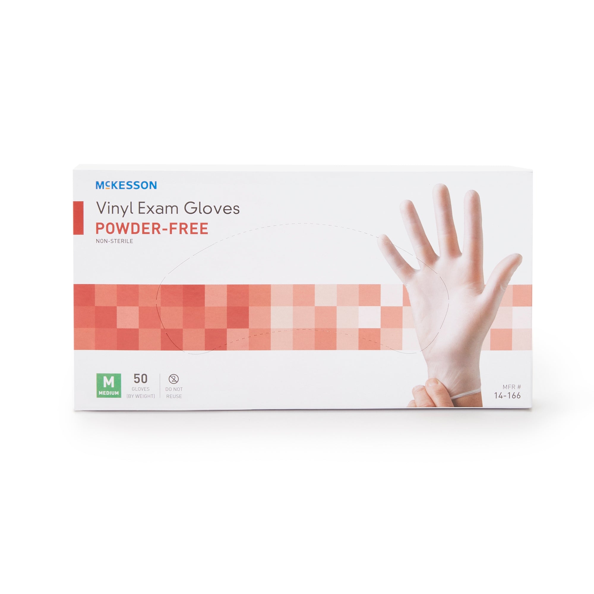 exam glove mckesson confiderm medium nonsterile vinyl standard cuff length smooth clear not rated packaging type box