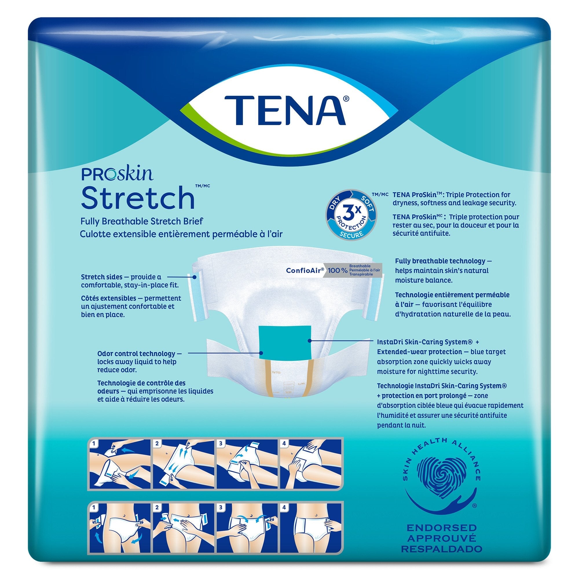 Braguita desechable para incontinencia unisex para adultos TENA ProSkin Stretch, extragrande/extragrande, alta absorción. Embalaje: caja.