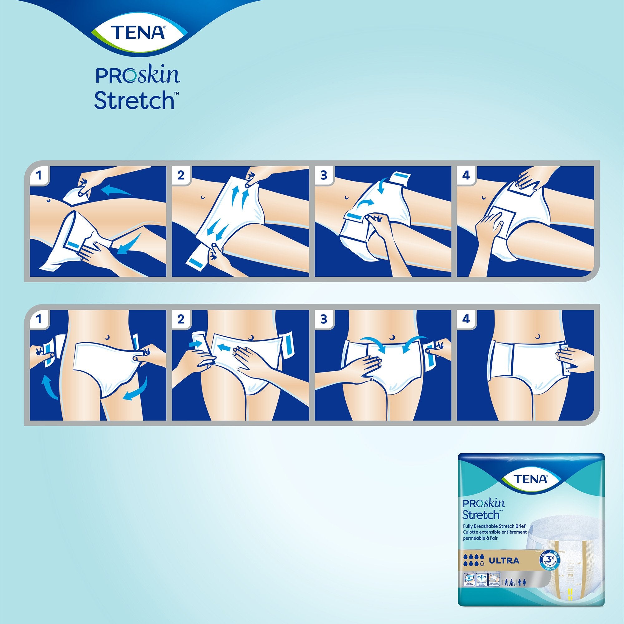 Braguita desechable para incontinencia unisex para adultos TENA ProSkin Stretch, extragrande/extragrande, alta absorción. Embalaje: caja.
