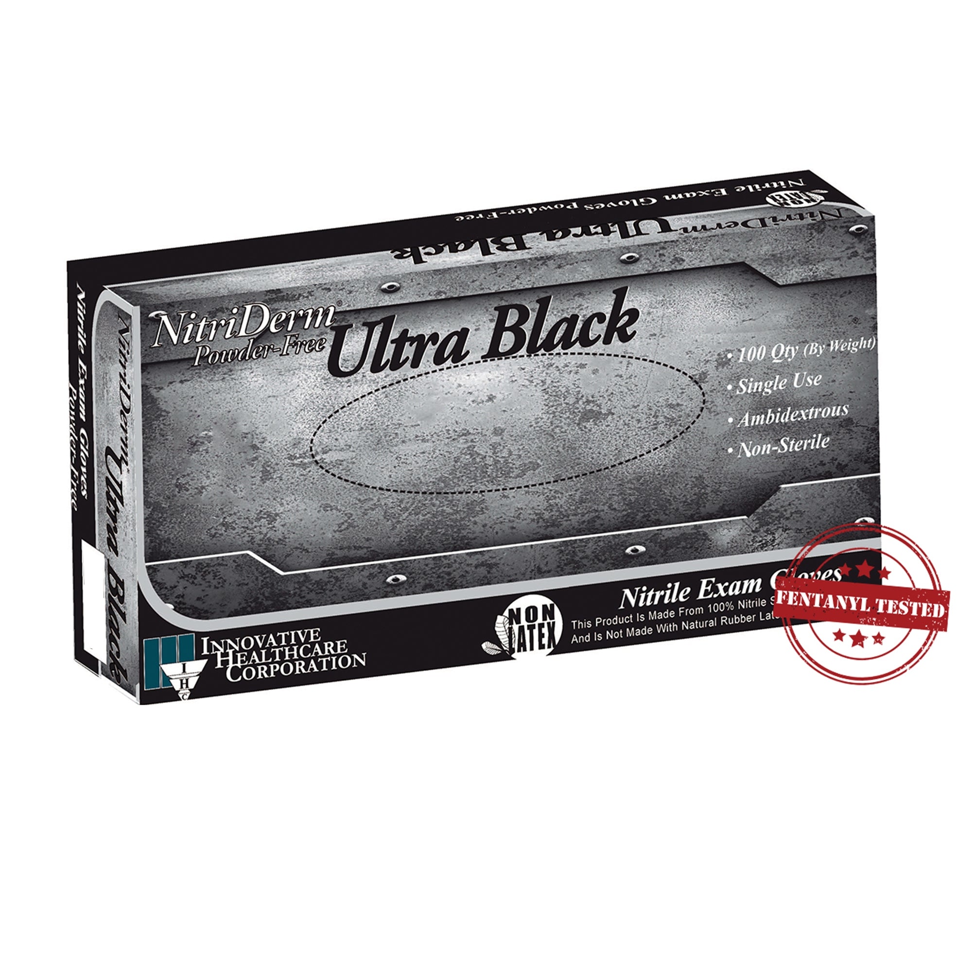 Exam Glove NitriDerm Ultra Black Medium NonSterile Nitrile Standard Cuff Length Textured Fingertips Black Chemo Tested / Fentanyl Tested | 10Box/Case