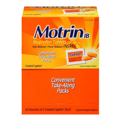 Pain Relief Motrin IB 200 mg Strength Ibuprofen Caplet 50 per Box,  Packaging Type- Case