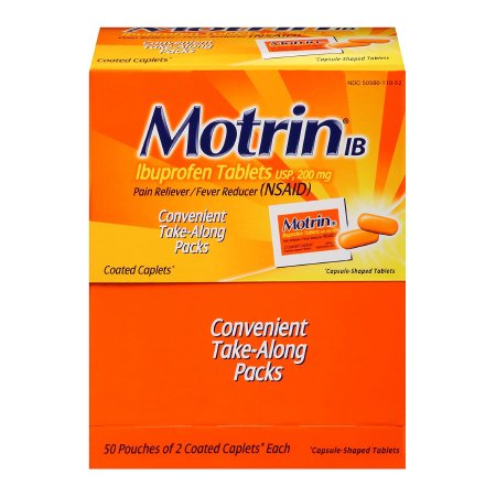 Pain Relief Motrin IB 200 mg Strength Ibuprofen Caplet 50 per Box,Packaging Type- Box