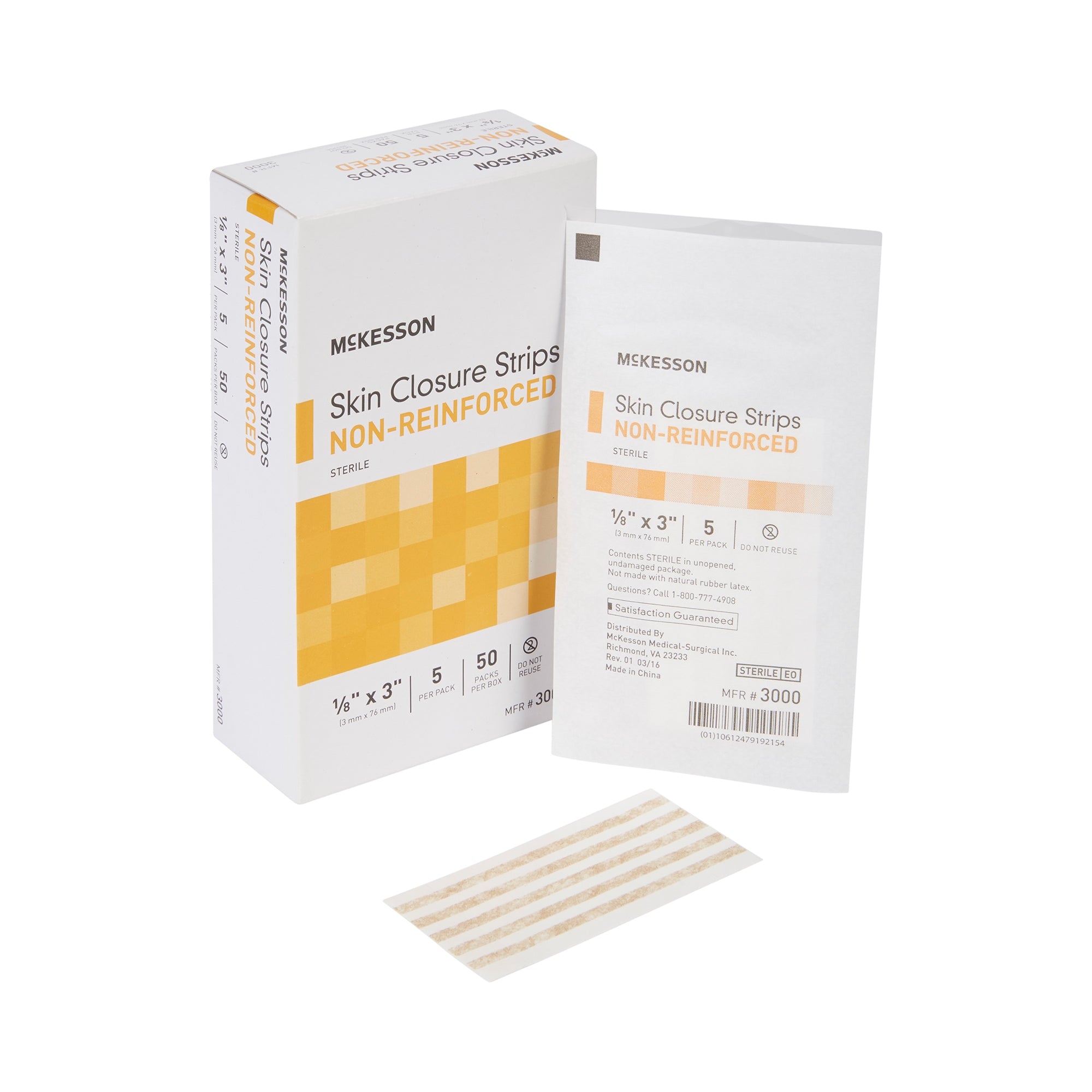 Skin Closure Strip McKesson 1/8 X 3 Inch Nonwoven Material Flexible Strip Tan, Packaging Type - Box
