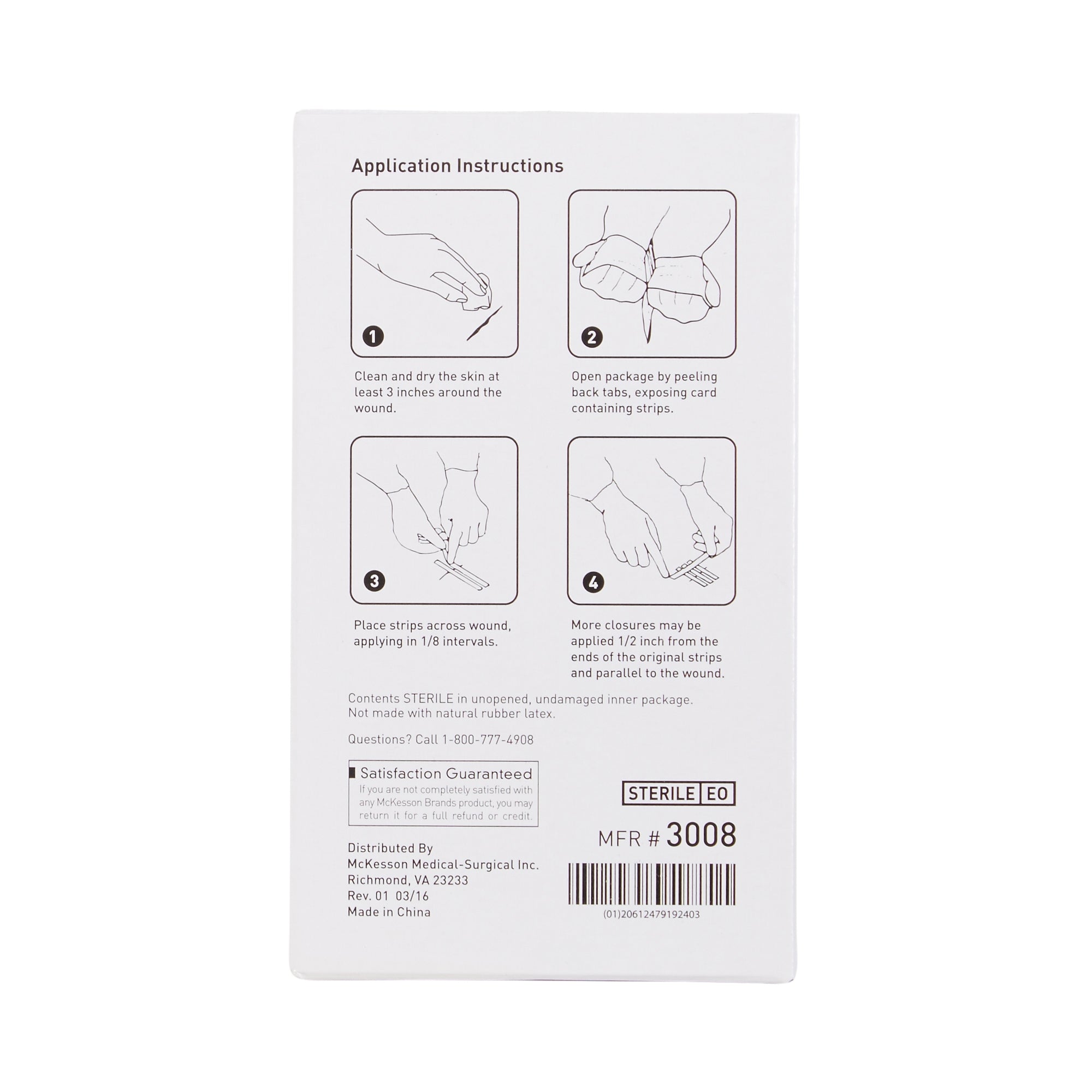 Skin Closure Strip McKesson 1/4 X 1-1/2 Inch Nonwoven Material Reinforced Strip White
