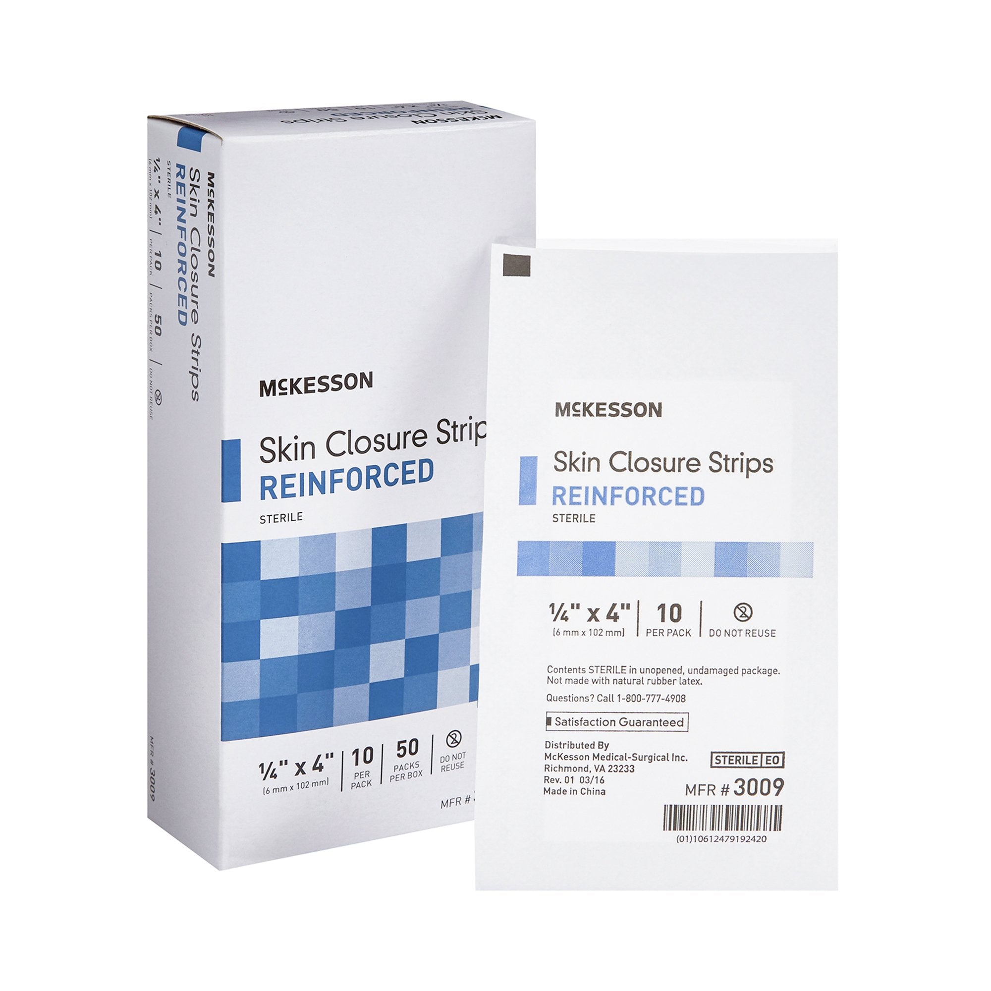 Skin Closure Strip McKesson 1/4 X 4 Inch Nonwoven Material Reinforced Strip White, Packaging Type- Case