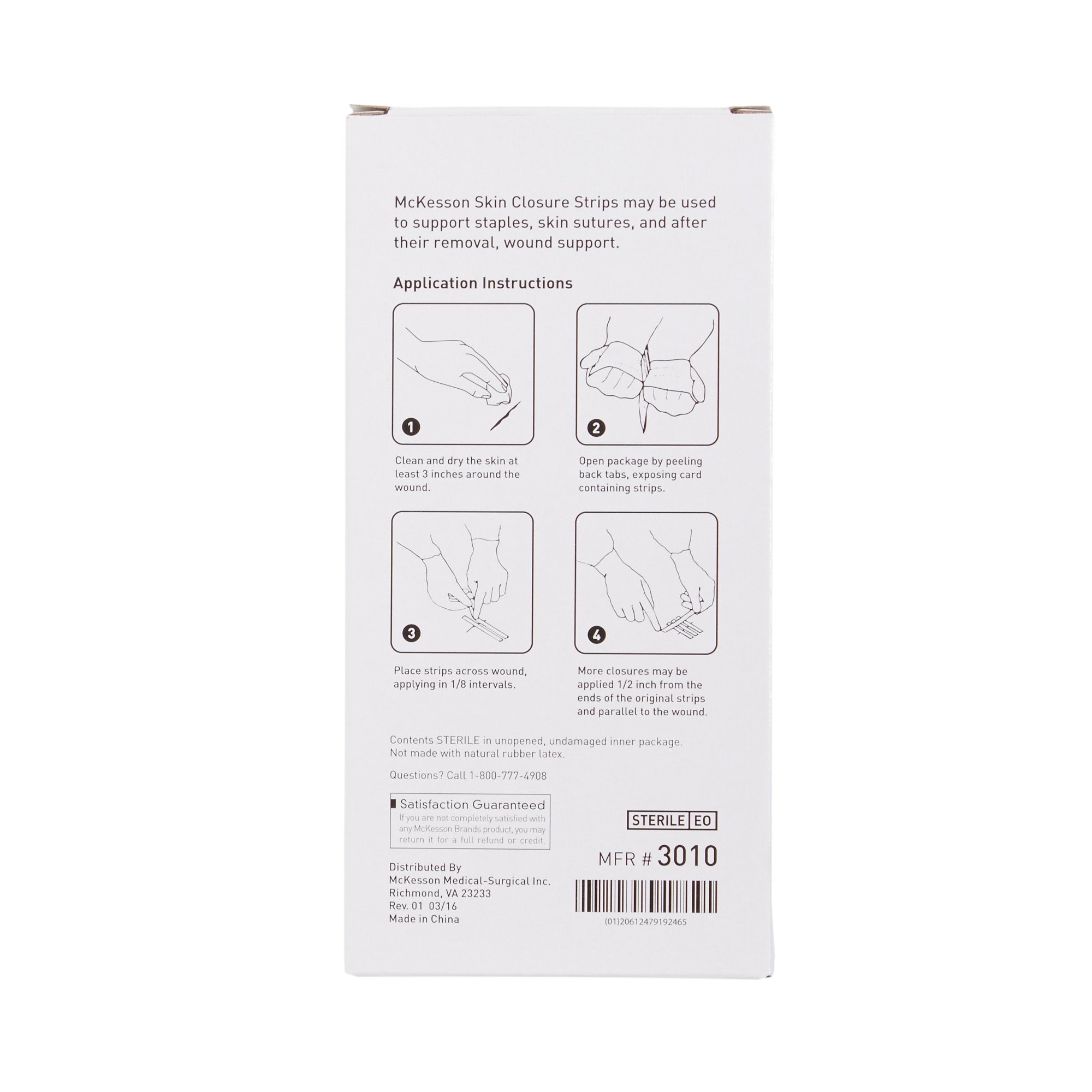 Skin Closure Strip McKesson 1/2 X 4 Inch Nonwoven Material Reinforced Strip White, Packaging Type- Case
