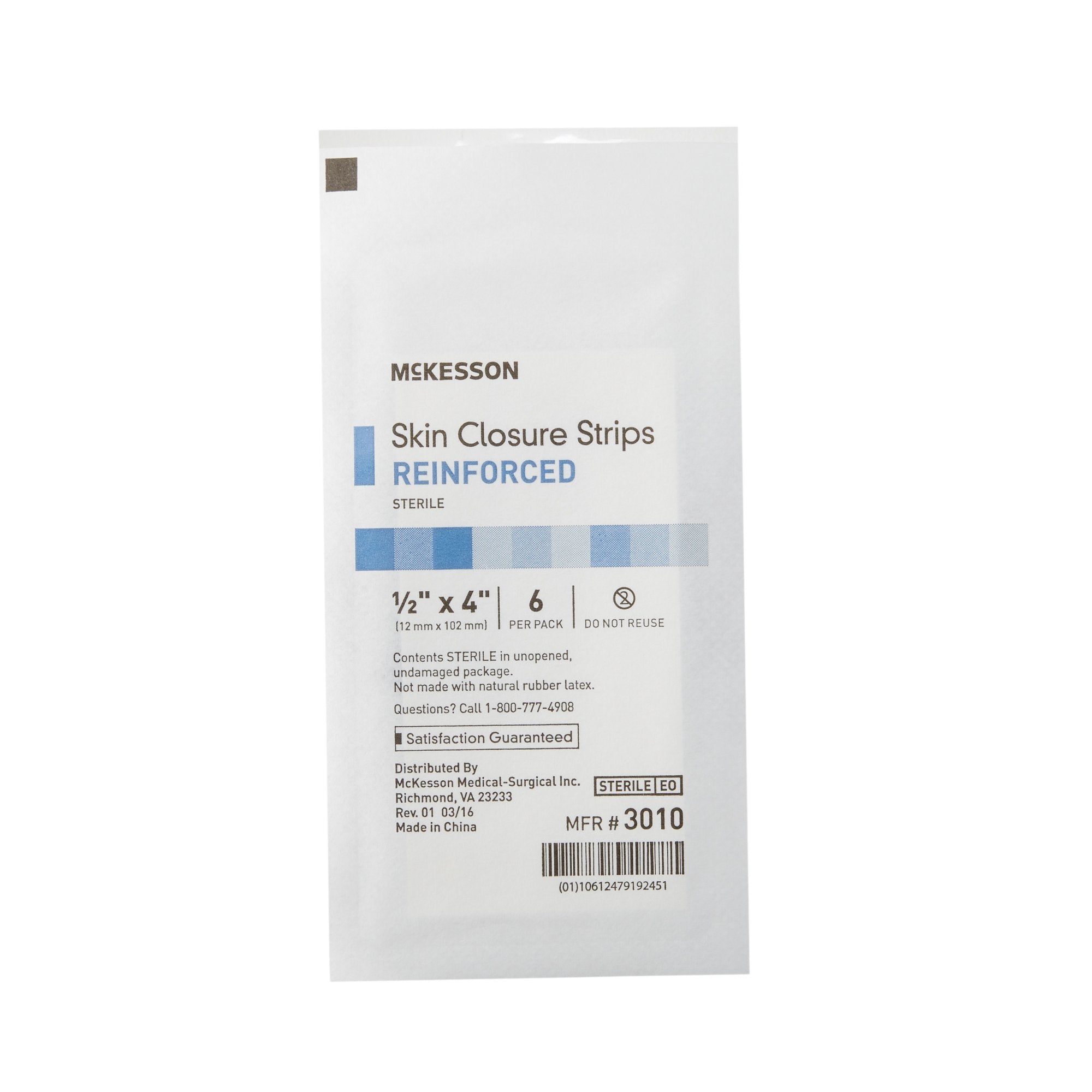 Skin Closure Strip McKesson 1/2 X 4 Inch Nonwoven Material Reinforced Strip White, Packaging Type- Case