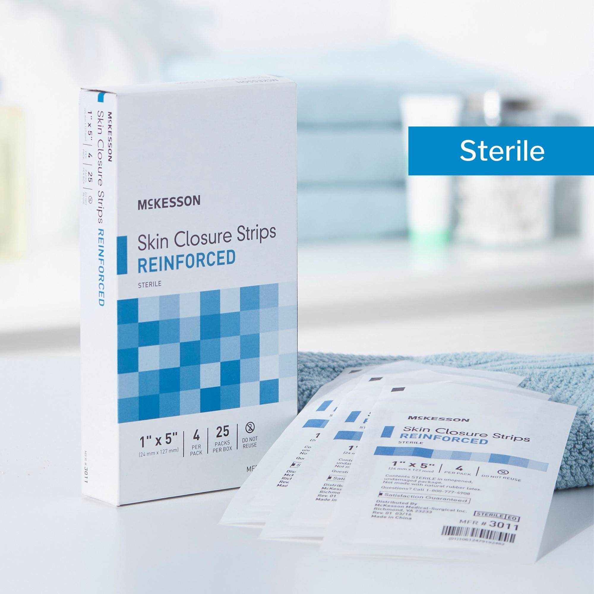 Skin Closure Strip McKesson 1 X 5 Inch Nonwoven Material Reinforced Strip White, Packaging Type - Box