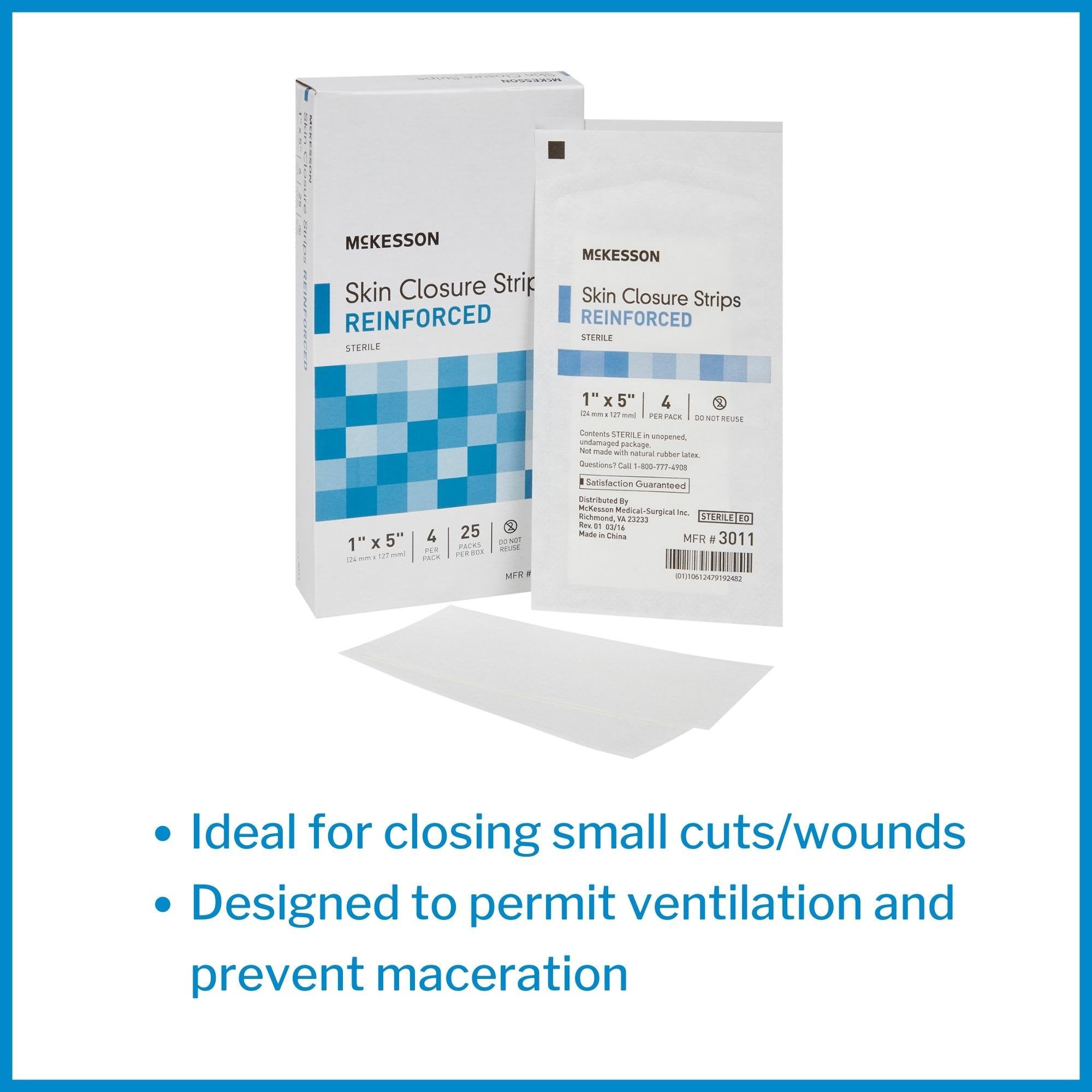 Skin Closure Strip McKesson 1 X 5 Inch Nonwoven Material Reinforced Strip White, Packaging Type - Box