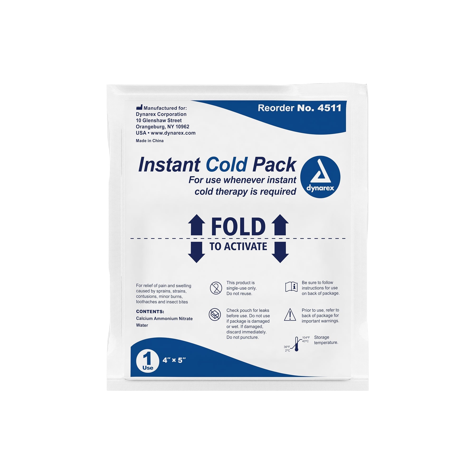 Instant Cold Pack Dynarex General Purpose One Size Fits Most 4 X 5 Inch Plastic / Calcium Ammonium Nitrate / Water Disposable, Packaging Type- Case