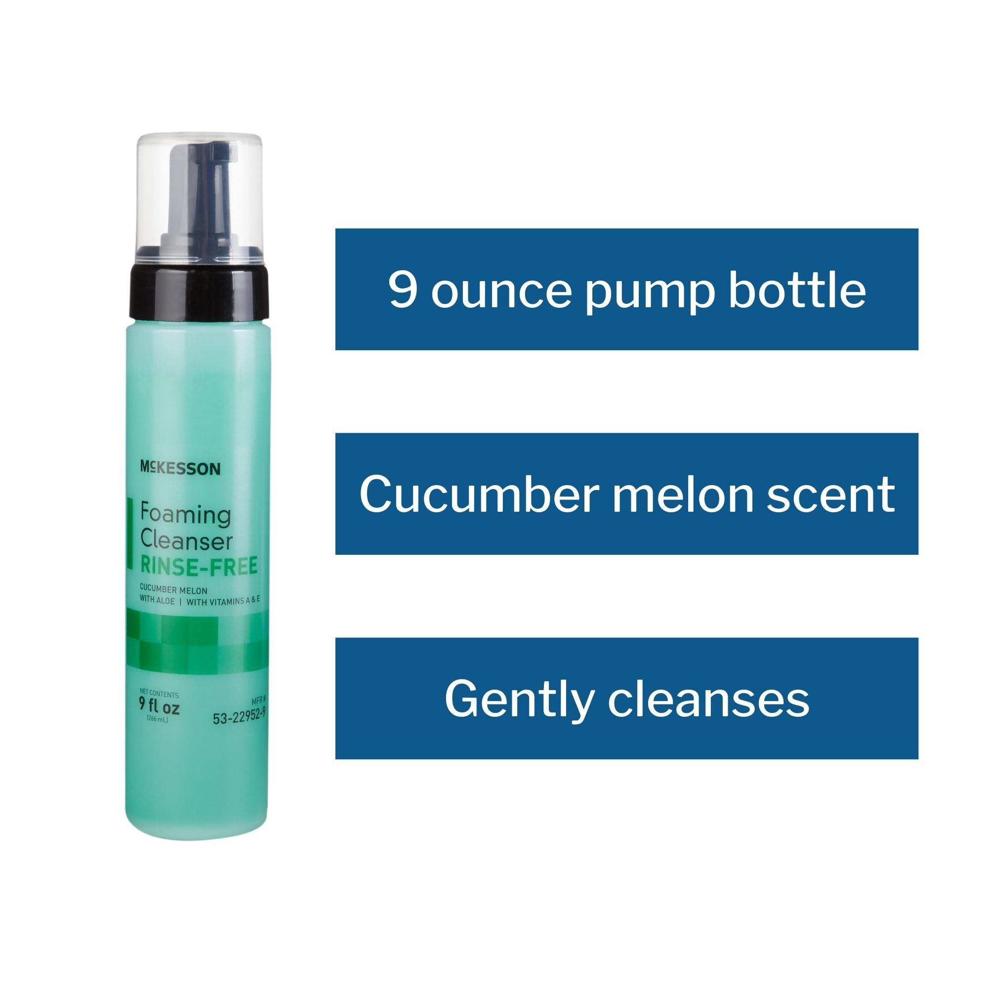 Gel de ducha espumoso McKesson sin enjuague, botella con dosificador de 255 ml, aroma a pepino y melón. Tipo de envase: caja.