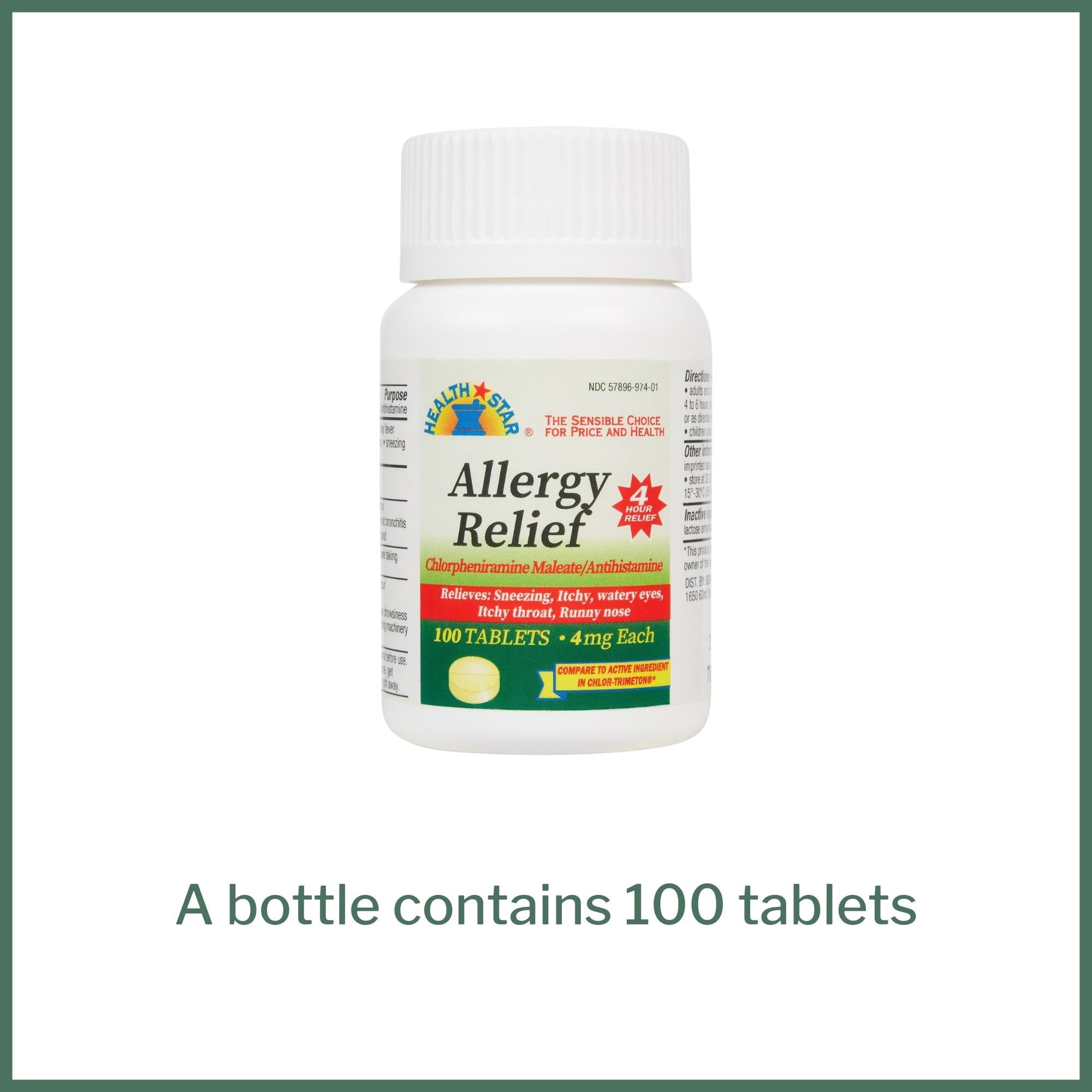 Allergy Relief McKesson Brand 4 mg Strength Tablet 100 per Bottle, Packaging Type- Case