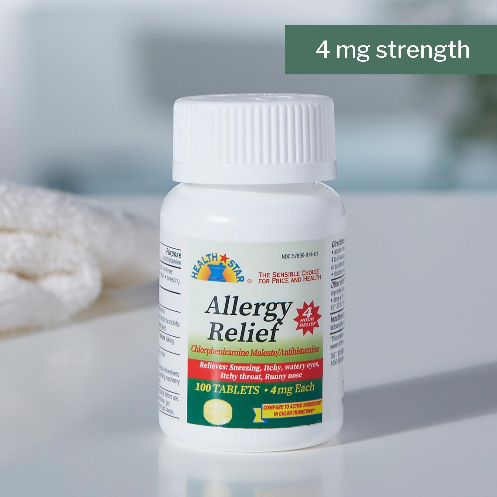 Allergy Relief McKesson Brand 4 mg Strength Tablet 100 per Bottle, Packaging Type- Case