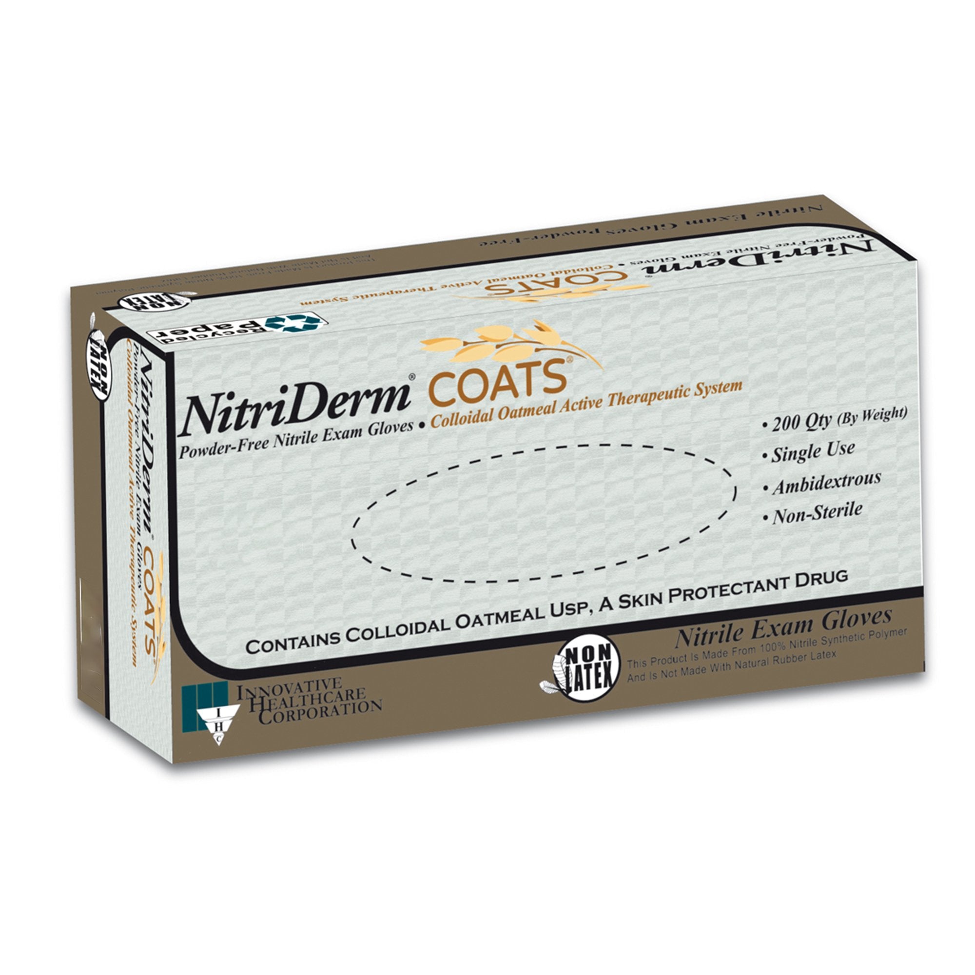 exam glove nitriderm coats small nonsterile nitrile standard cuff length fully textured white chemo tested packaging type case