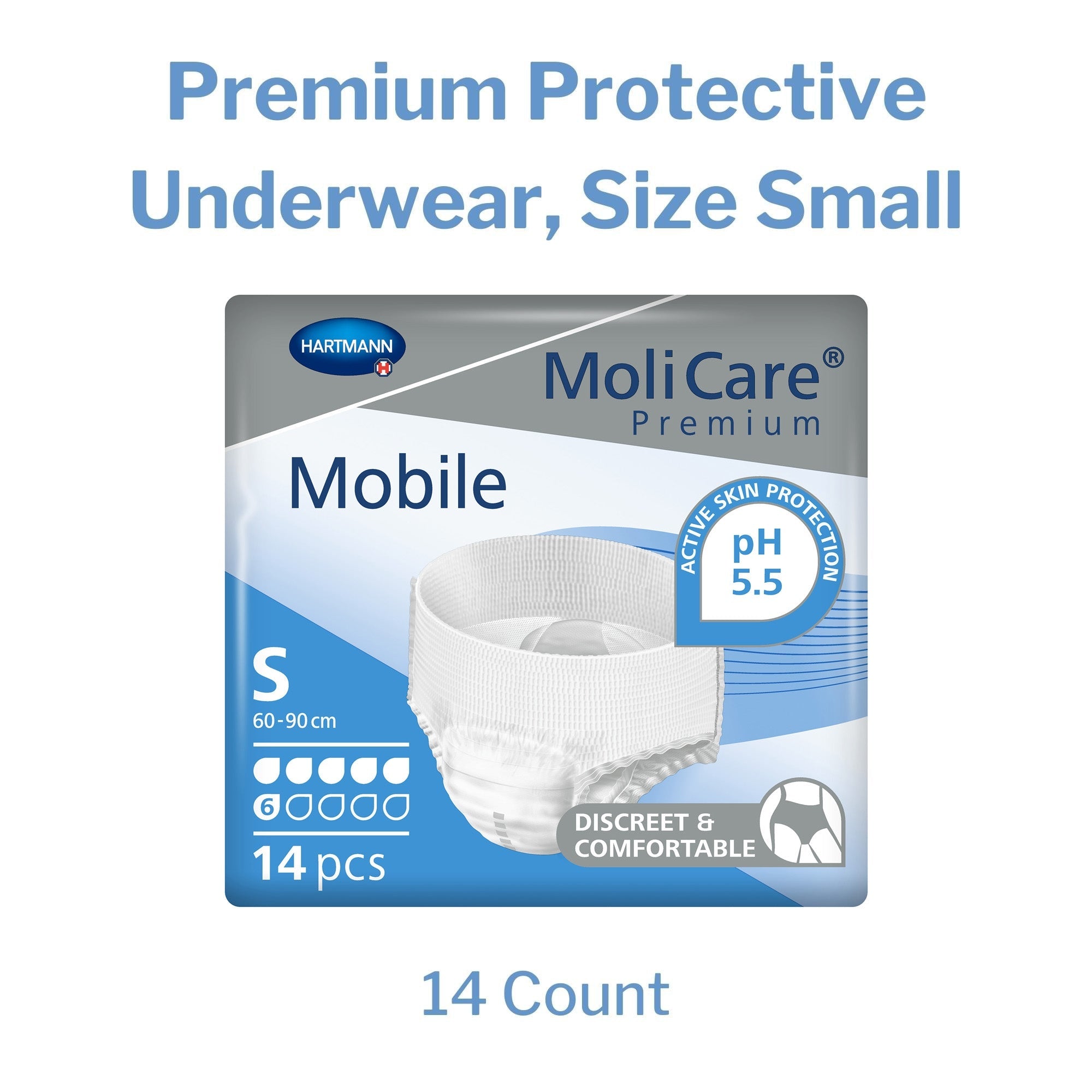Unisex Adult Absorbent Underwear MoliCare Premium Mobile 6D Pull On with Tear Away Seams Small Disposable Moderate Absorbency, Packaging Type- Case