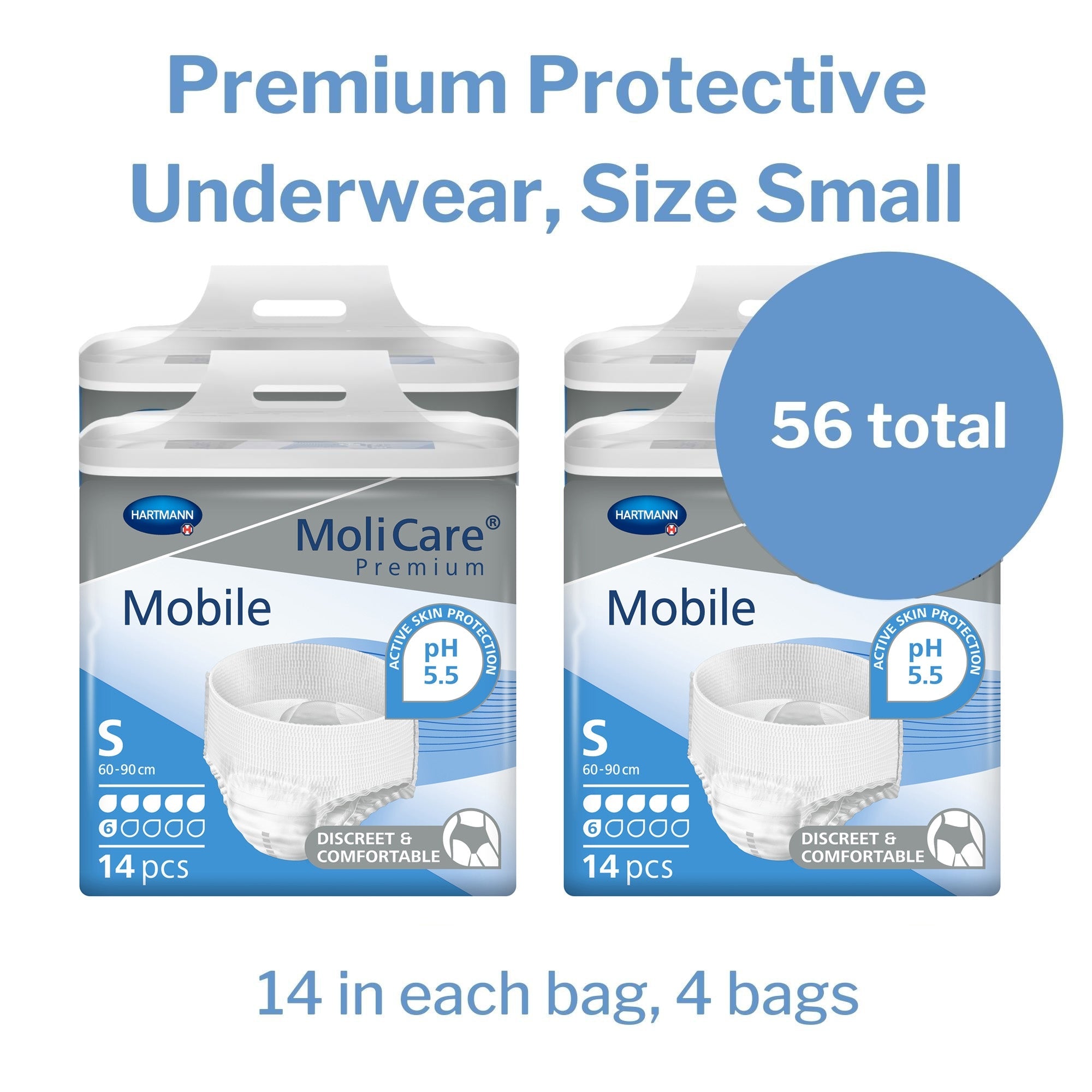 Unisex Adult Absorbent Underwear MoliCare Premium Mobile 6D Pull On with Tear Away Seams Small Disposable Moderate Absorbency, Packaging Type- Case
