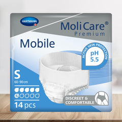 unisex adult absorbent underwear molicare premium mobile 6d pull on with tear away seams small disposable moderate absorbency packaging type case