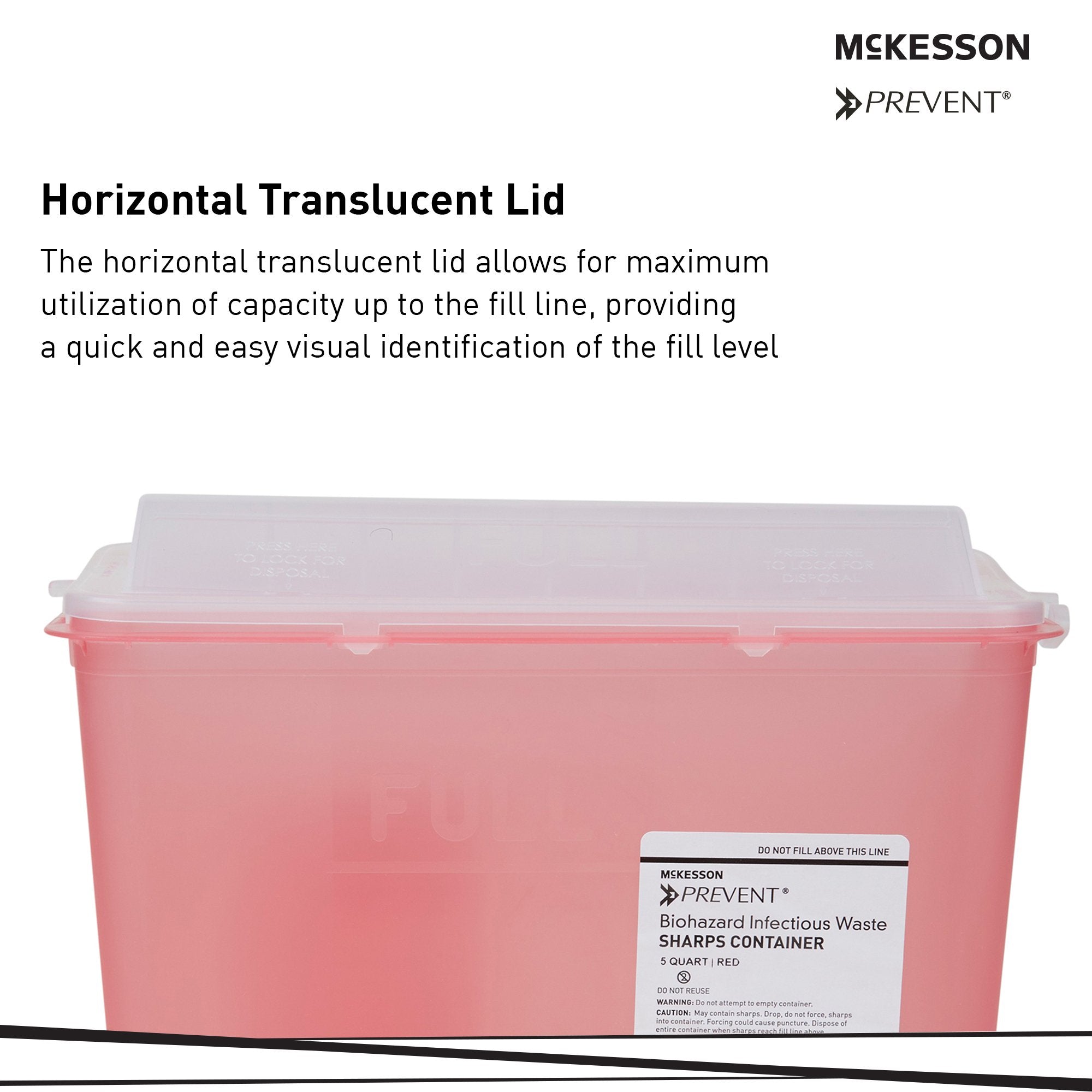 Sharps Container McKesson Prevent Translucent Red Base 10-3/4 H X 10-1/2 W X 4-3/4 D Inch Horizontal Entry 1.25 Gallon, Packaging Type- Case