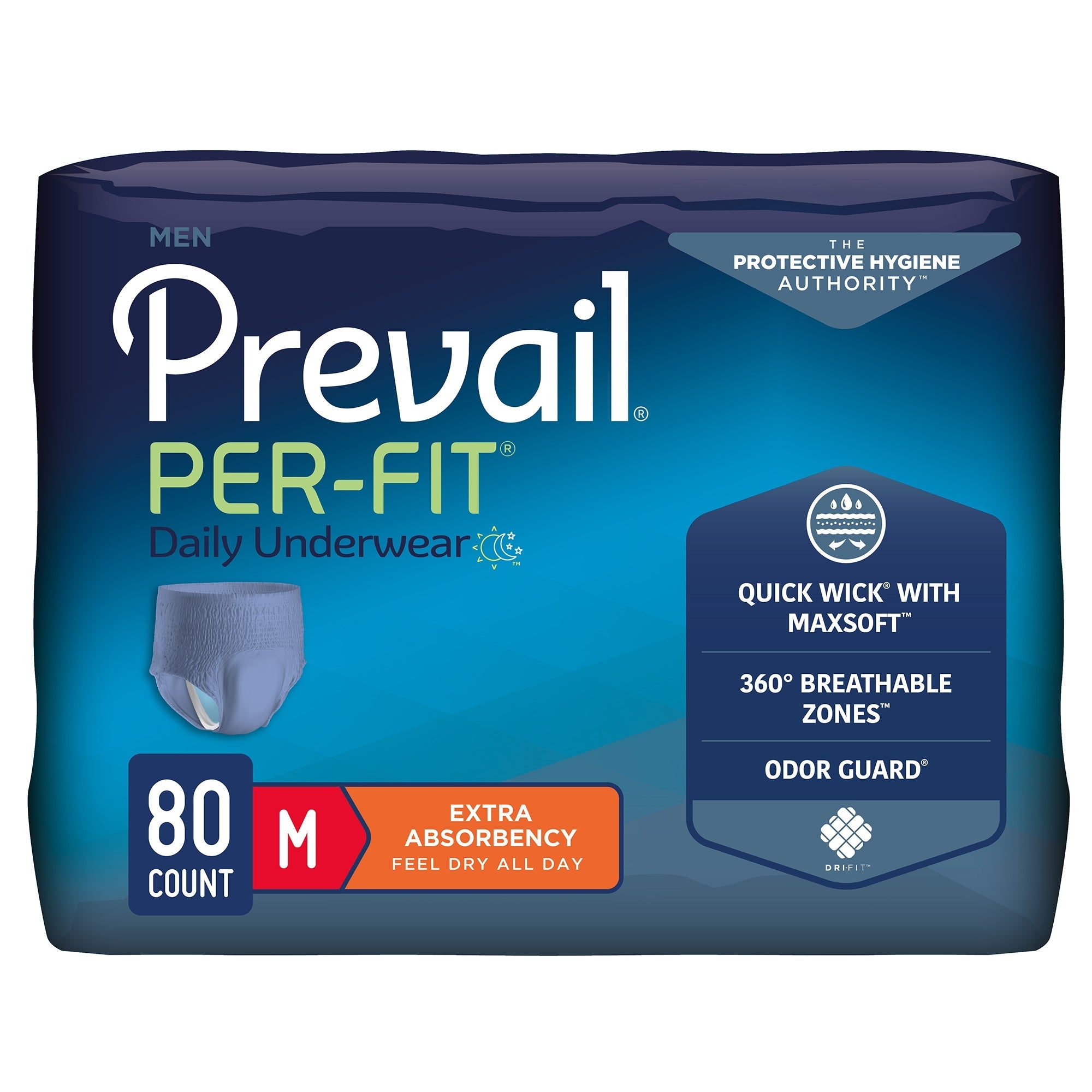 Male Adult Absorbent Underwear Prevail Per-Fit Pull On with Tear Away Seams Medium Disposable Moderate Absorbency, Packaging Type- Case
