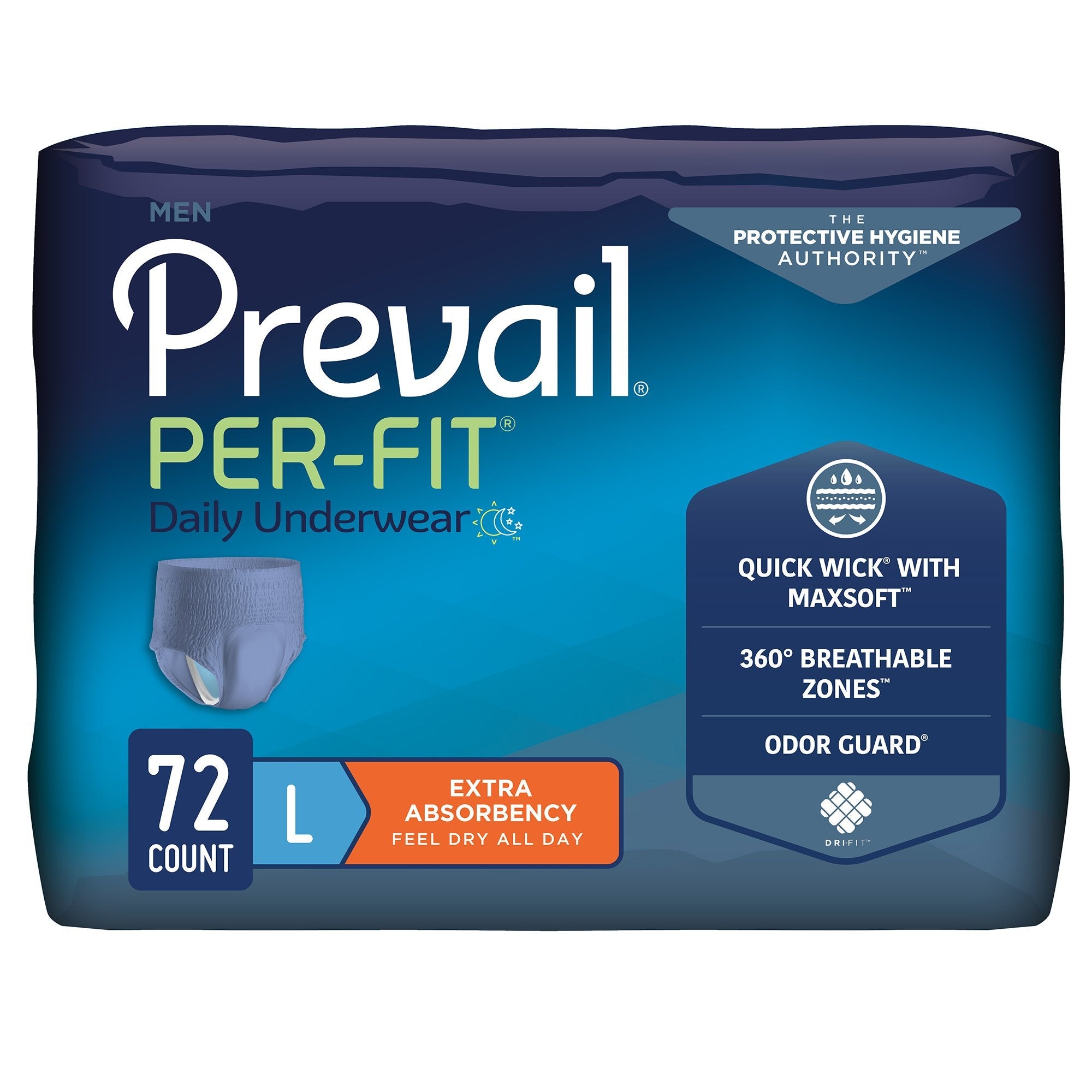 Male Adult Absorbent Underwear Prevail Per-Fit Pull On with Tear Away Seams Large Disposable Moderate Absorbency, Packaging Type- Case