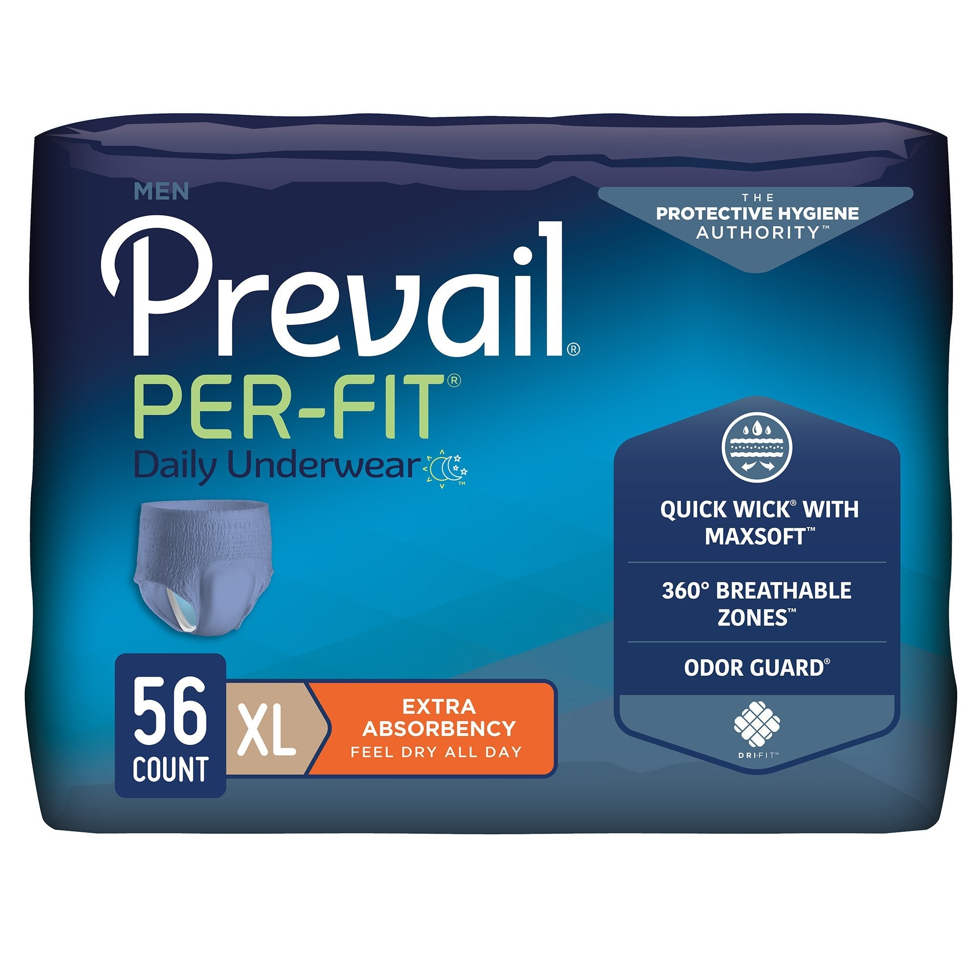 Male Adult Absorbent Underwear Prevail Per-Fit Pull On with Tear Away Seams X-Large Disposable Moderate Absorbency, Packaging Type- Case