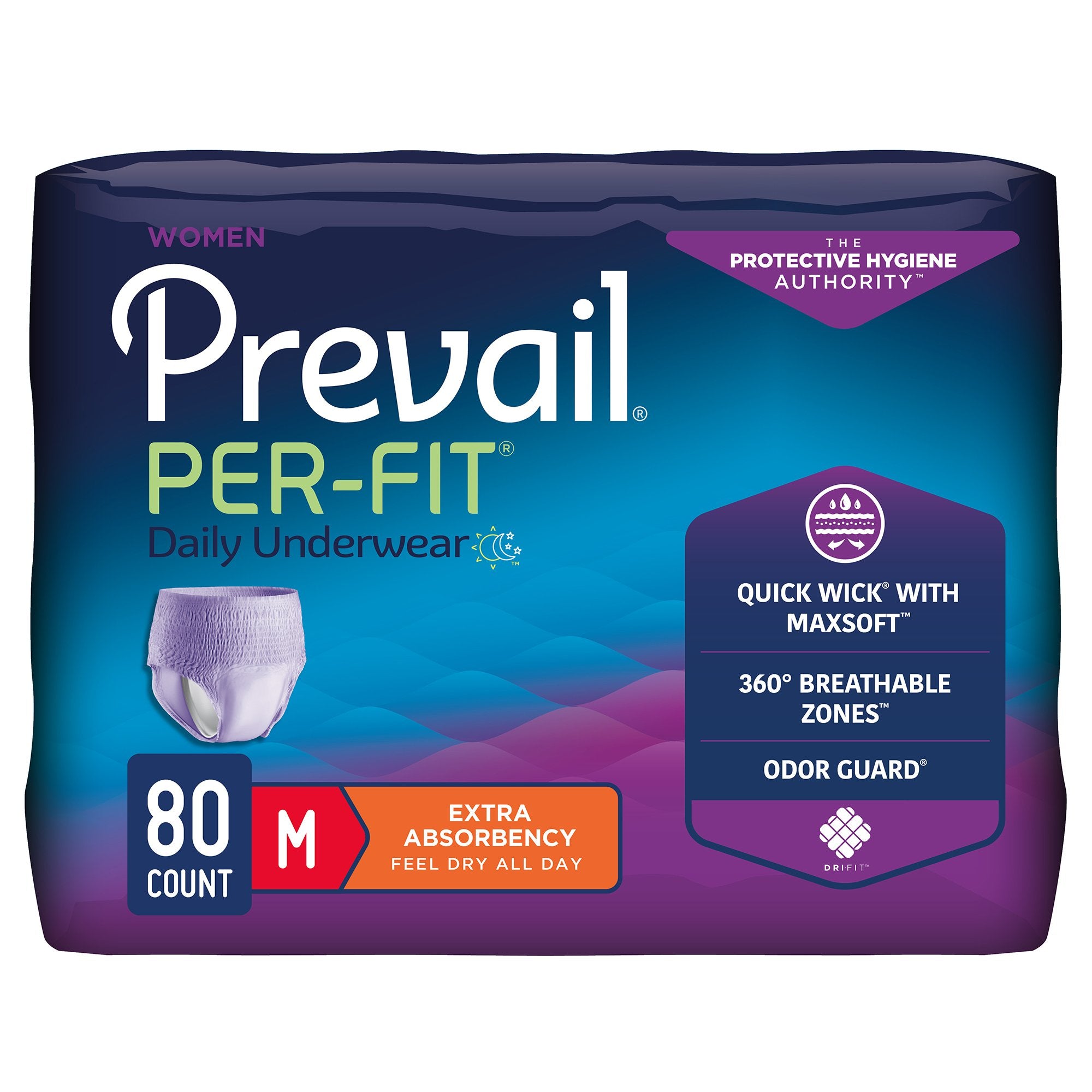 Female Adult Absorbent Underwear Prevail Per-Fit Pull On with Tear Away Seams Medium Disposable Moderate Absorbency, Packaging Type- Case