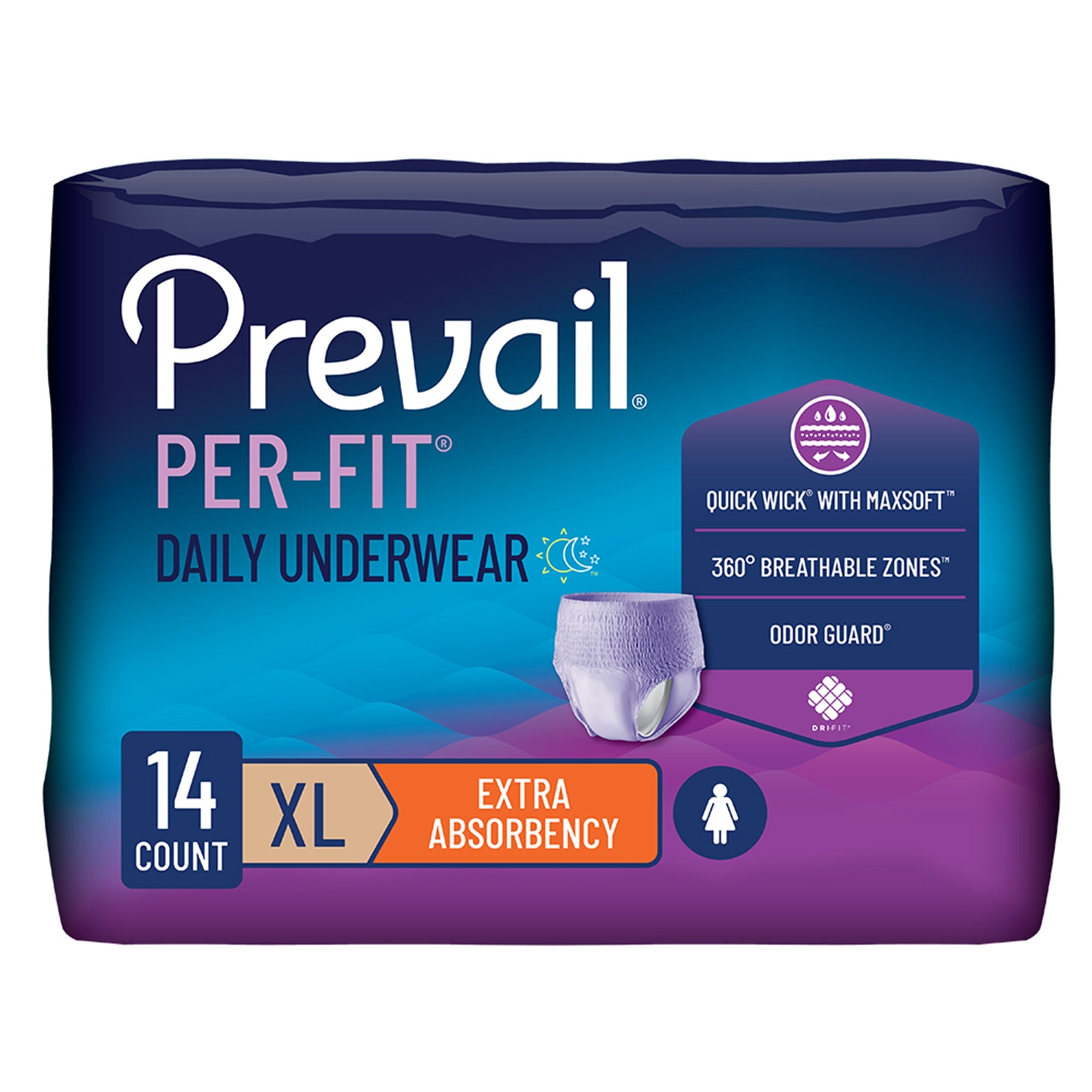 Female Adult Absorbent Underwear Prevail Per-Fit Pull On with Tear Away Seams Disposable Moderate Absorbency
