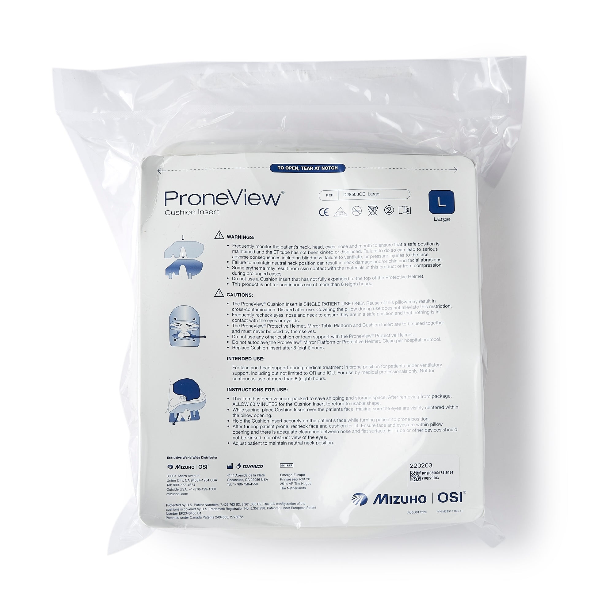 ProneView Face Cushion Insert – Large, for ProneView Helmet & Spinal Surgery Table Platform (Case of 10)
