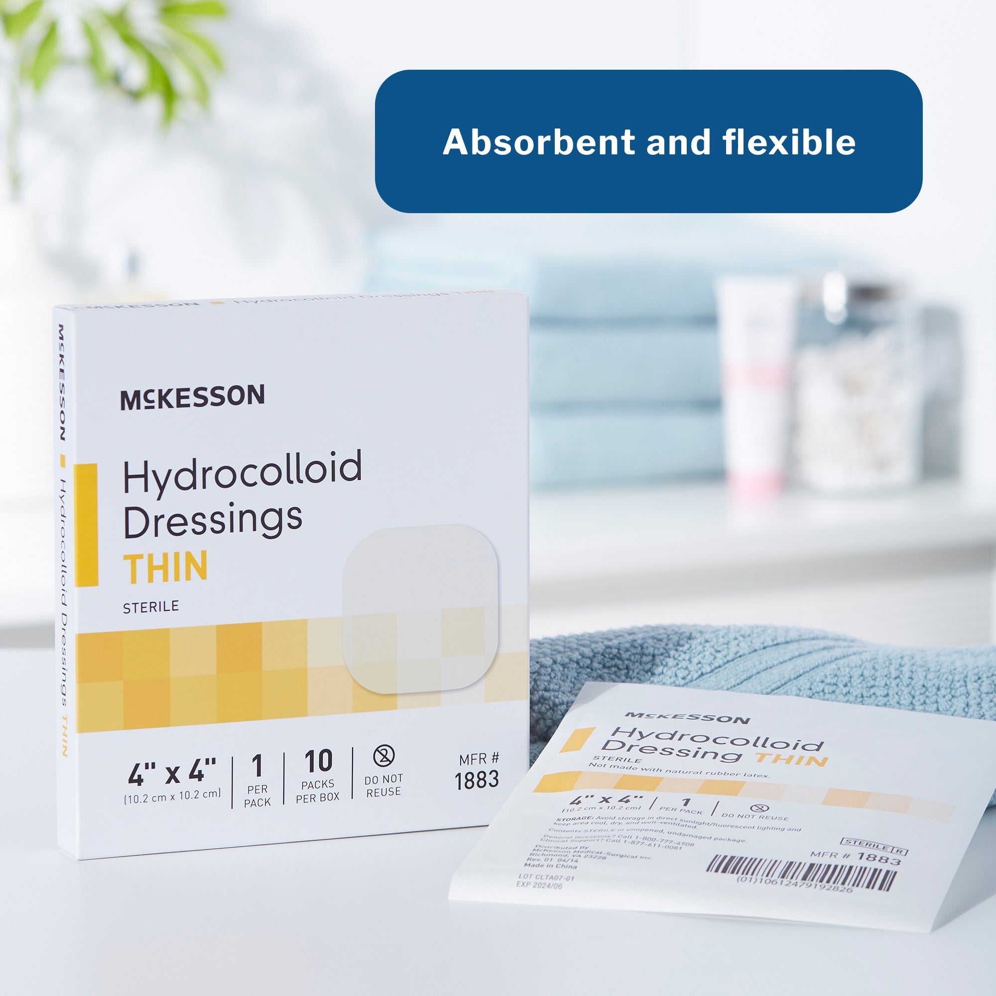 Thin Hydrocolloid Dressing McKesson Film Backing 4 X 4 Inch Square Hydrocolloid