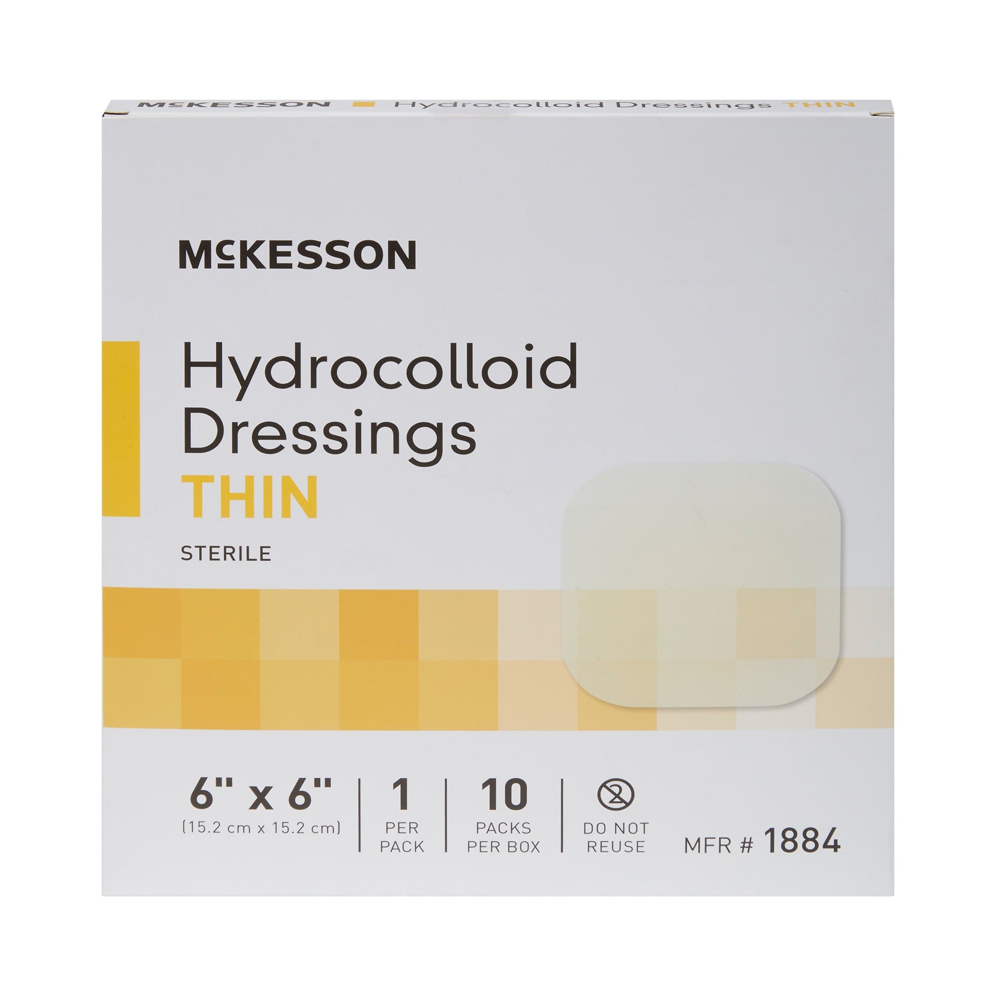 Thin Hydrocolloid Dressing McKesson 6 X 6 Inch Square,  Packaging Type- Box