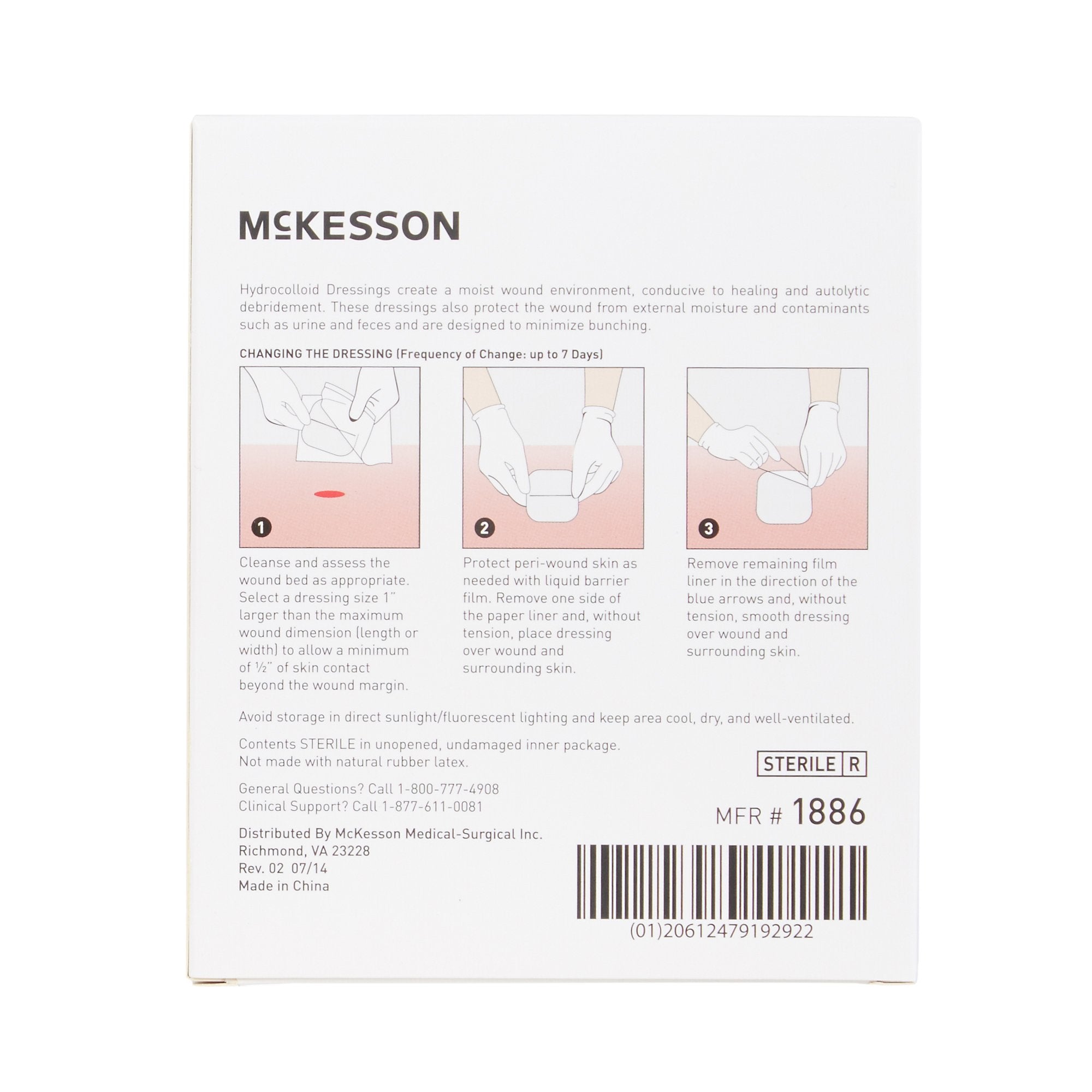 Hydrocolloid Dressing McKesson Waterproof Film Backing 2 X 2 Inch Square Hydrocolloid / Film,Packaging Type- Box