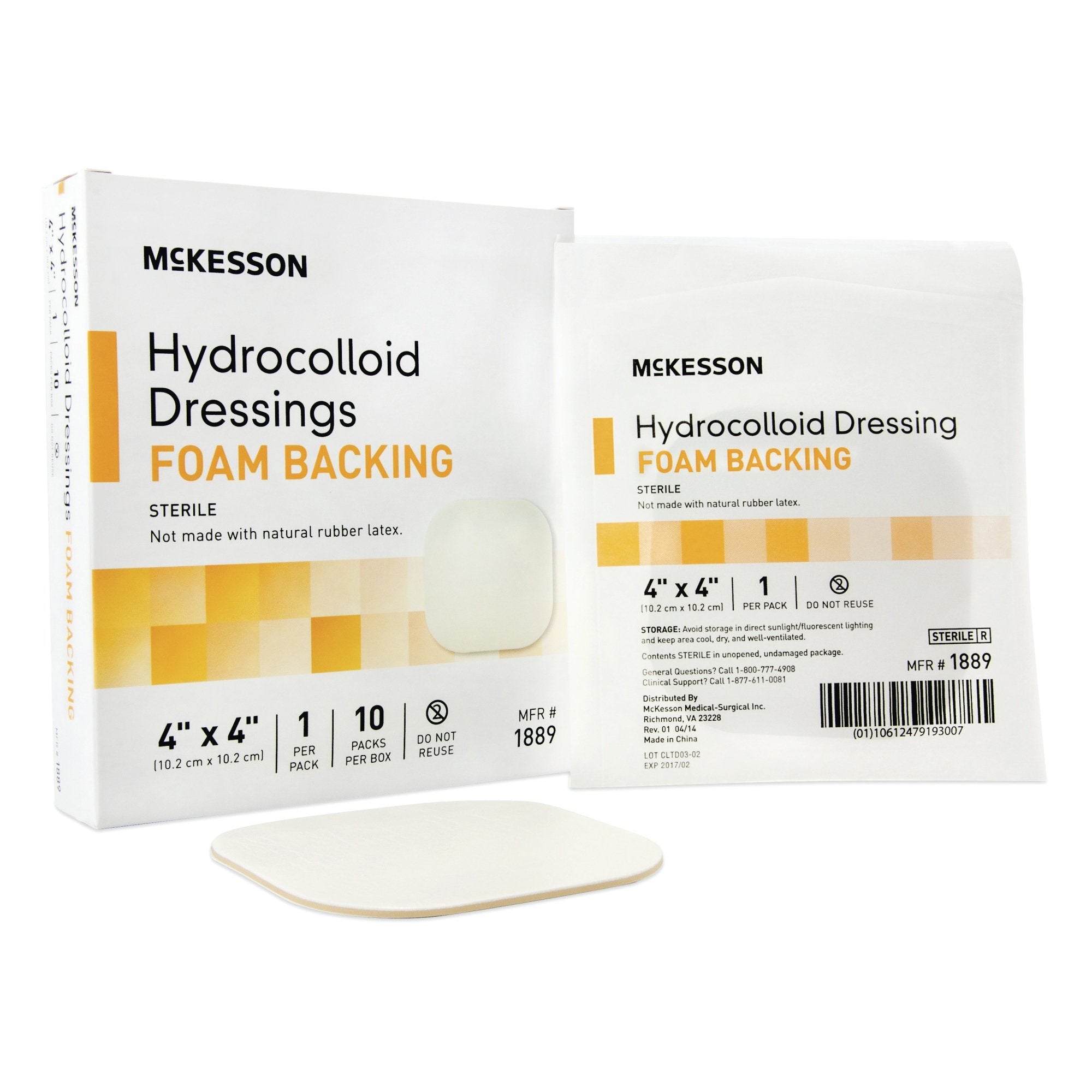 Apósito hidrocoloide con respaldo de espuma McKesson de 4 x 4 pulgadas cuadradas, hidrocoloide/espuma, tipo de embalaje: caja