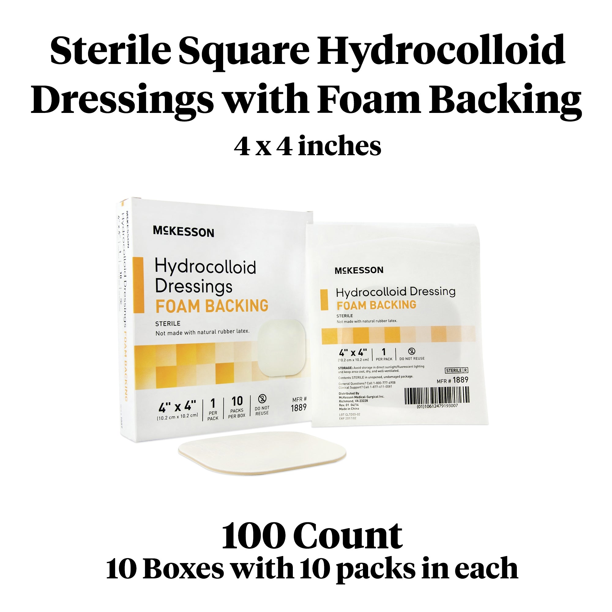 Apósito hidrocoloide con respaldo de espuma McKesson de 4 x 4 pulgadas cuadradas, hidrocoloide/espuma, tipo de embalaje: caja