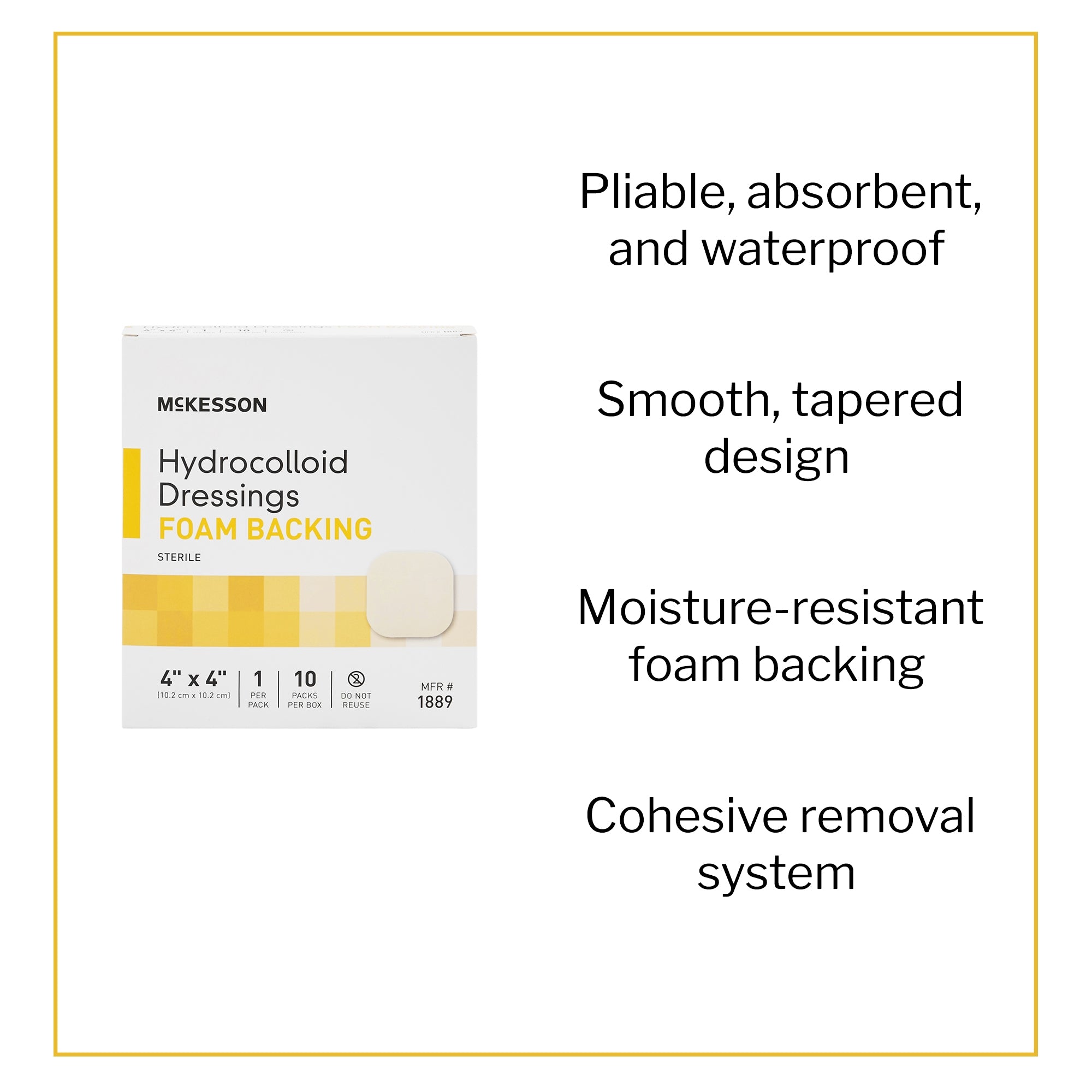 Apósito hidrocoloide con respaldo de espuma McKesson de 4 x 4 pulgadas cuadradas, hidrocoloide/espuma, tipo de embalaje: caja