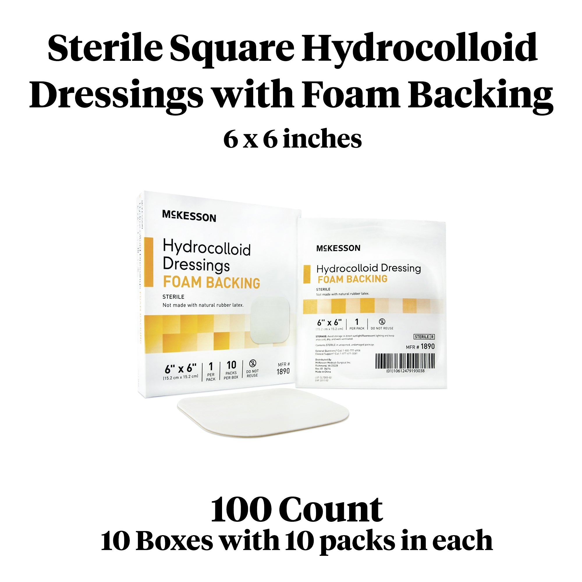 Apósito hidrocoloide con respaldo de espuma McKesson de 6 x 6 pulgadas cuadradas, hidrocoloide/espuma, tipo de embalaje: caja