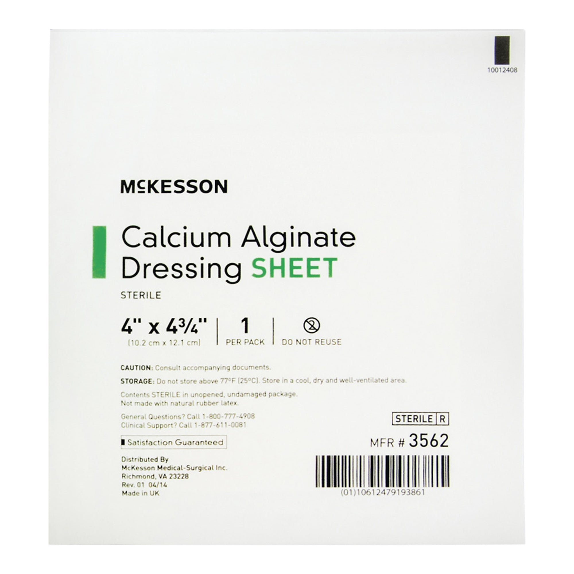 Alginate Dressing McKesson 4 X 4-3/4 Inch Rectangle