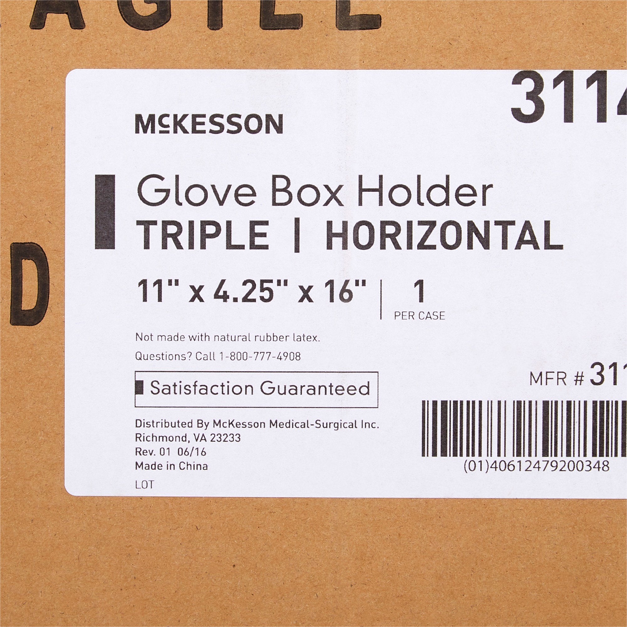 Glove Box Holder McKesson Horizontal Mounted 3-Box Capacity Clear 4-1/4 X 11 X 16 Inch Plastic, Packaging Type- Each