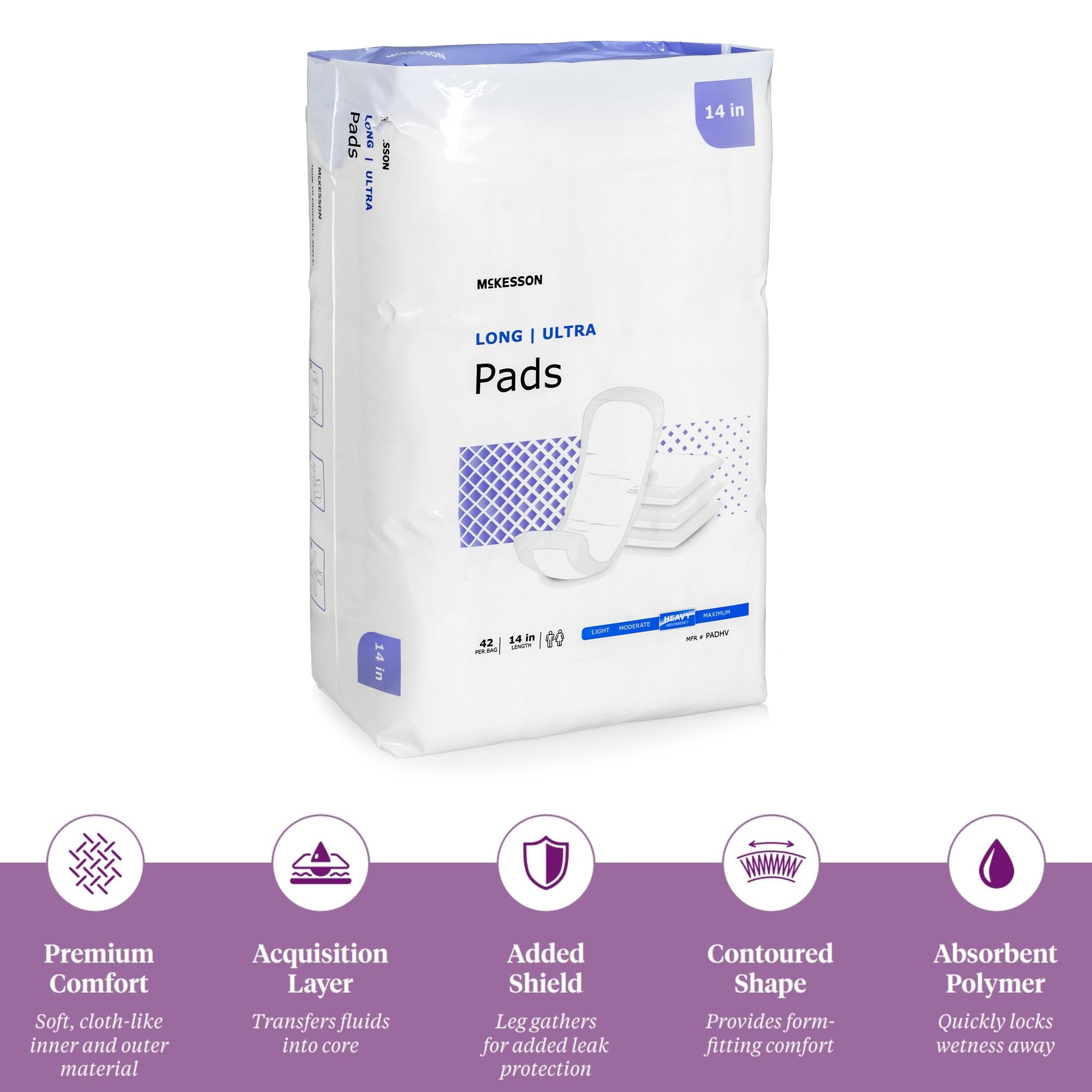 Bladder Control Pad McKesson Ultra 14 Inch Length Heavy Absorbency Polymer Core One Size Fits Most, Packaging Type- Case