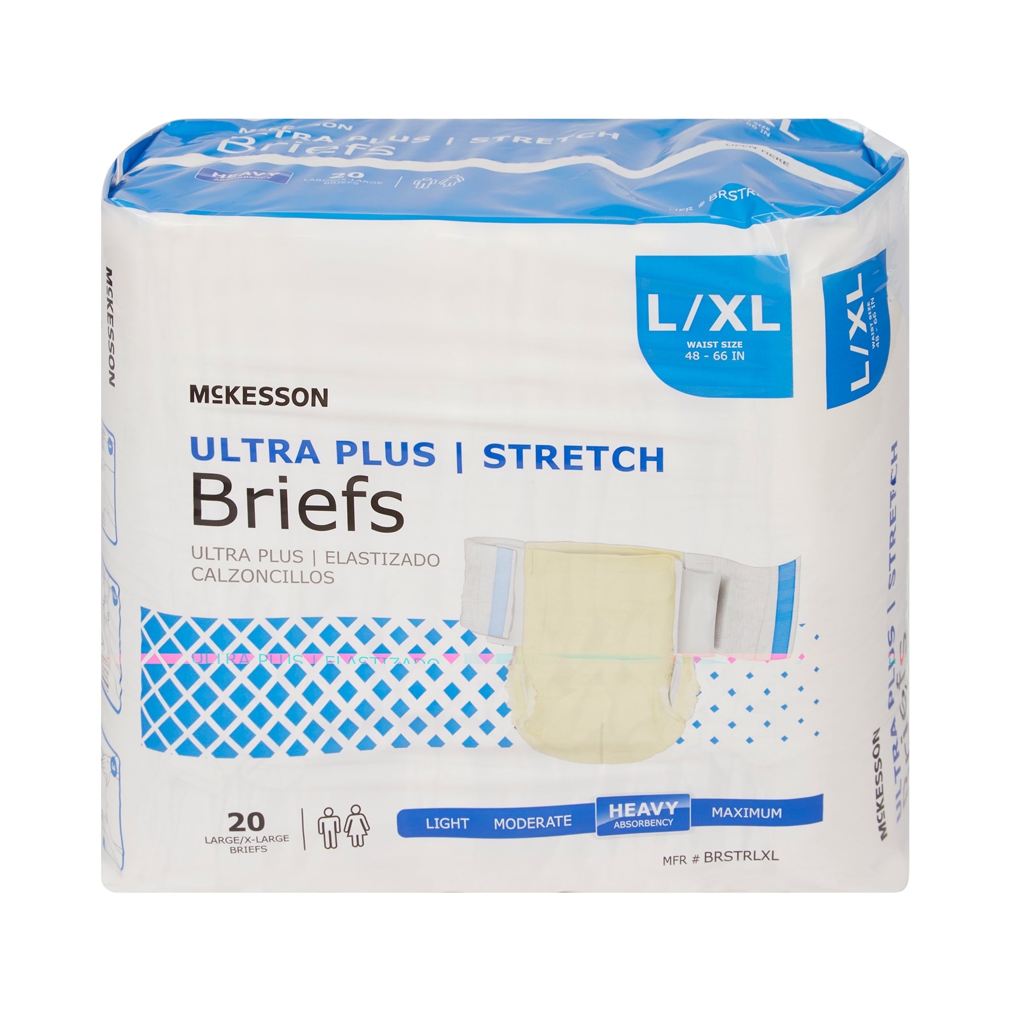 Unisex Adult Incontinence Brief McKesson Ultra Plus Stretch Large / X-Large Disposable Heavy Absorbency, Packaging Type- Case