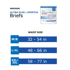 Unisex Adult Incontinence Brief McKesson Ultra Plus Stretch Large / X-Large Disposable Heavy Absorbency, Packaging Type- Case