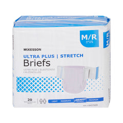 Unisex Adult Incontinence Brief McKesson Ultra Plus Stretch Medium Disposable Heavy Absorbency, Packaging Type- Case