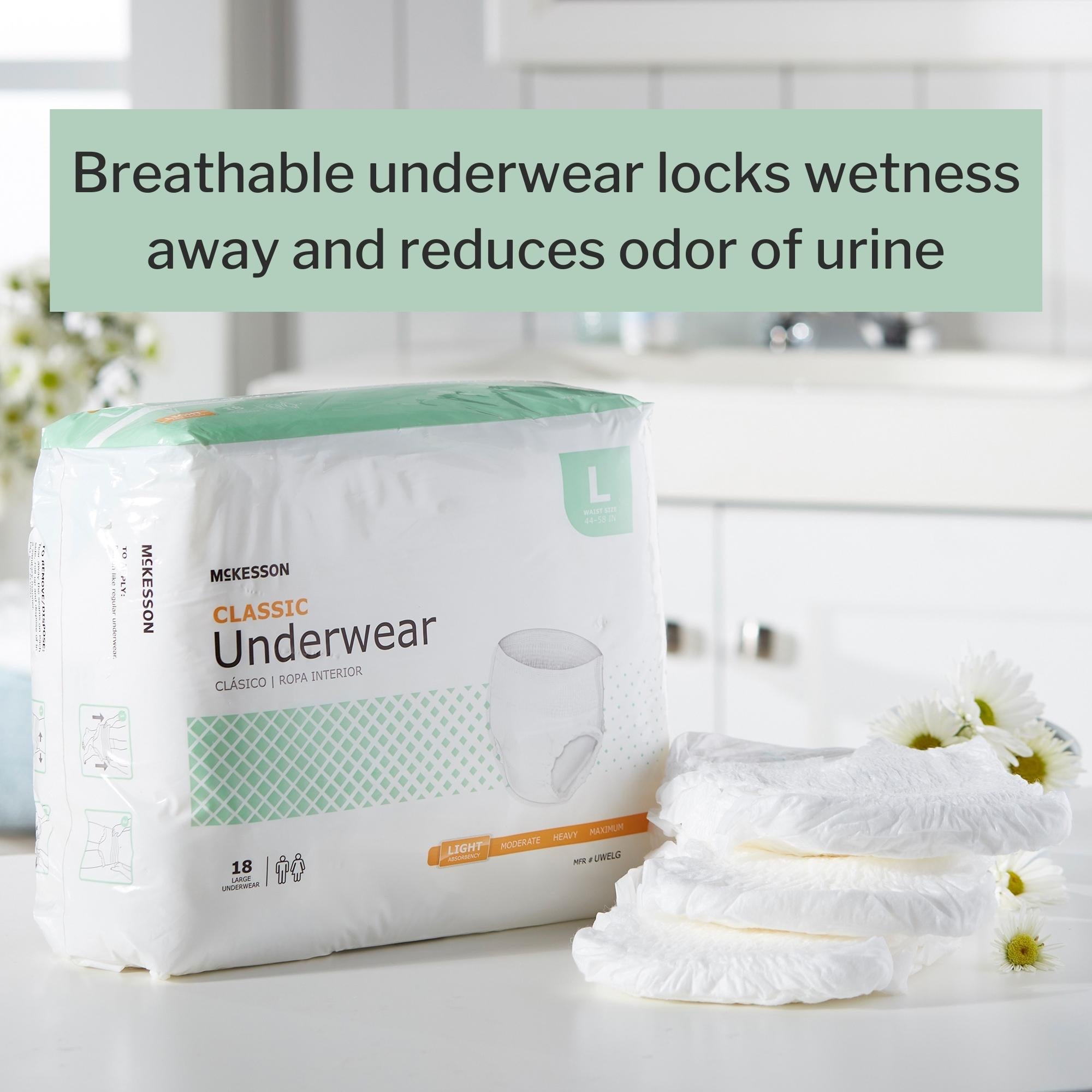 Unisex Adult Absorbent Underwear McKesson Classic Pull On with Tear Away Seams Large Disposable Light Absorbency, Packaging Type- Case