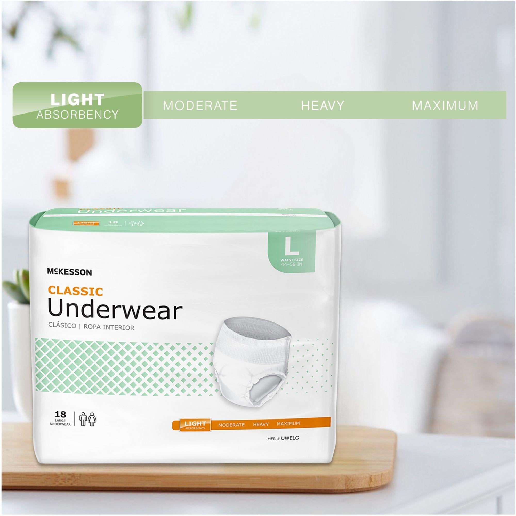 Unisex Adult Absorbent Underwear McKesson Classic Pull On with Tear Away Seams Large Disposable Light Absorbency, Packaging Type- Case