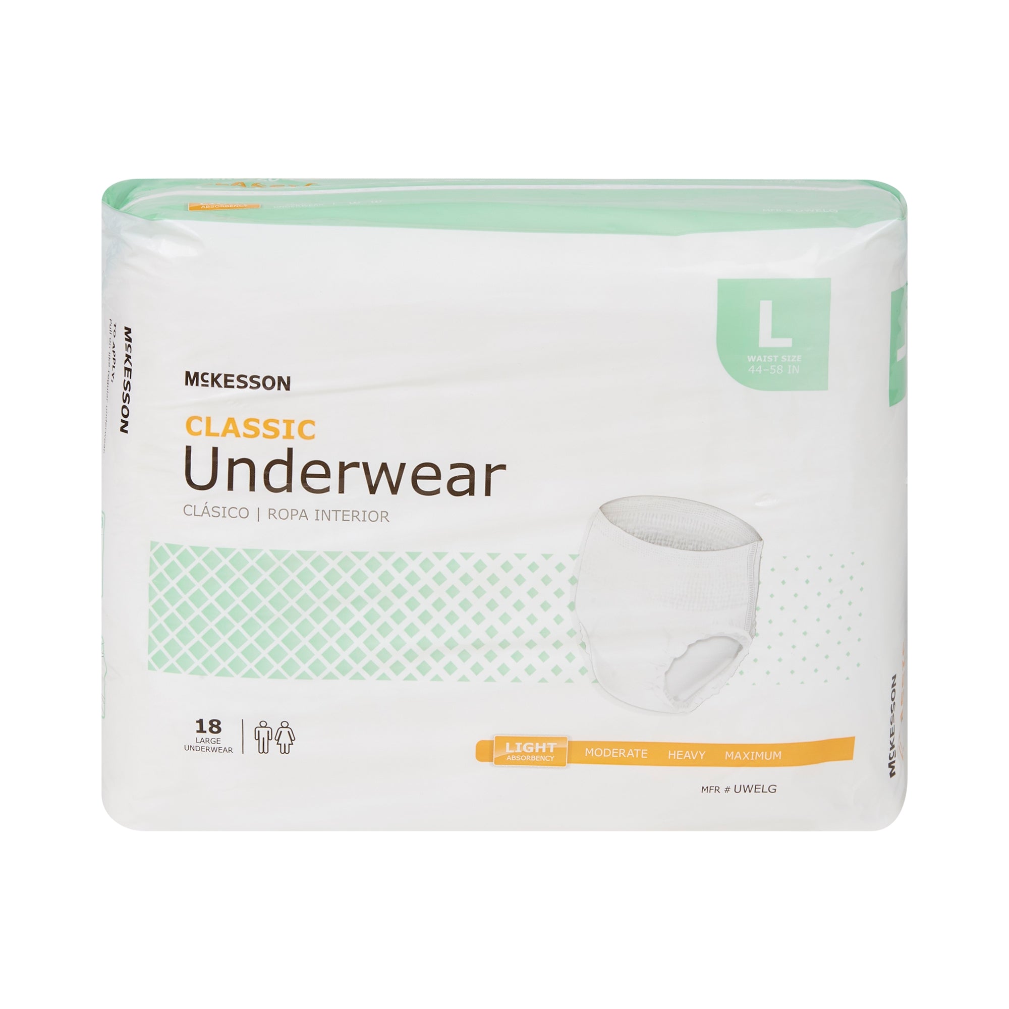 Unisex Adult Absorbent Underwear McKesson Classic Pull On with Tear Away Seams Large Disposable Light Absorbency | 4BG/Case