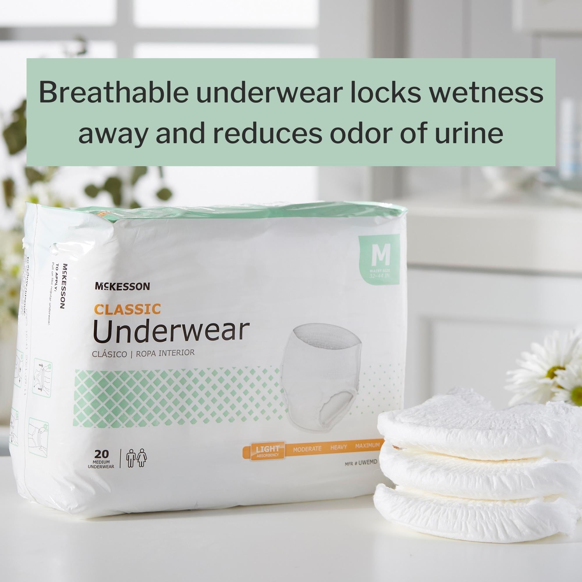 Unisex Adult Absorbent Underwear McKesson Classic Pull On with Tear Away Seams Medium Disposable Light Absorbency, Packaging Type- Case