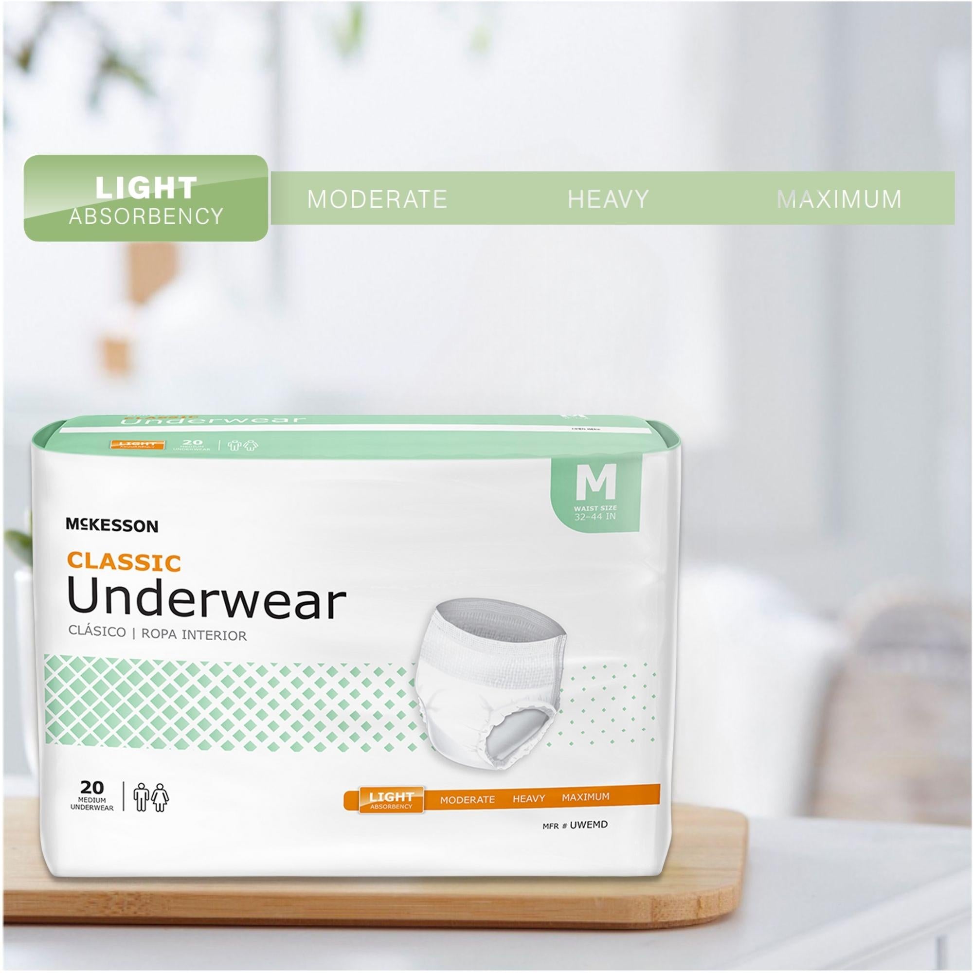 Unisex Adult Absorbent Underwear McKesson Classic Pull On with Tear Away Seams Medium Disposable Light Absorbency, Packaging Type- Case