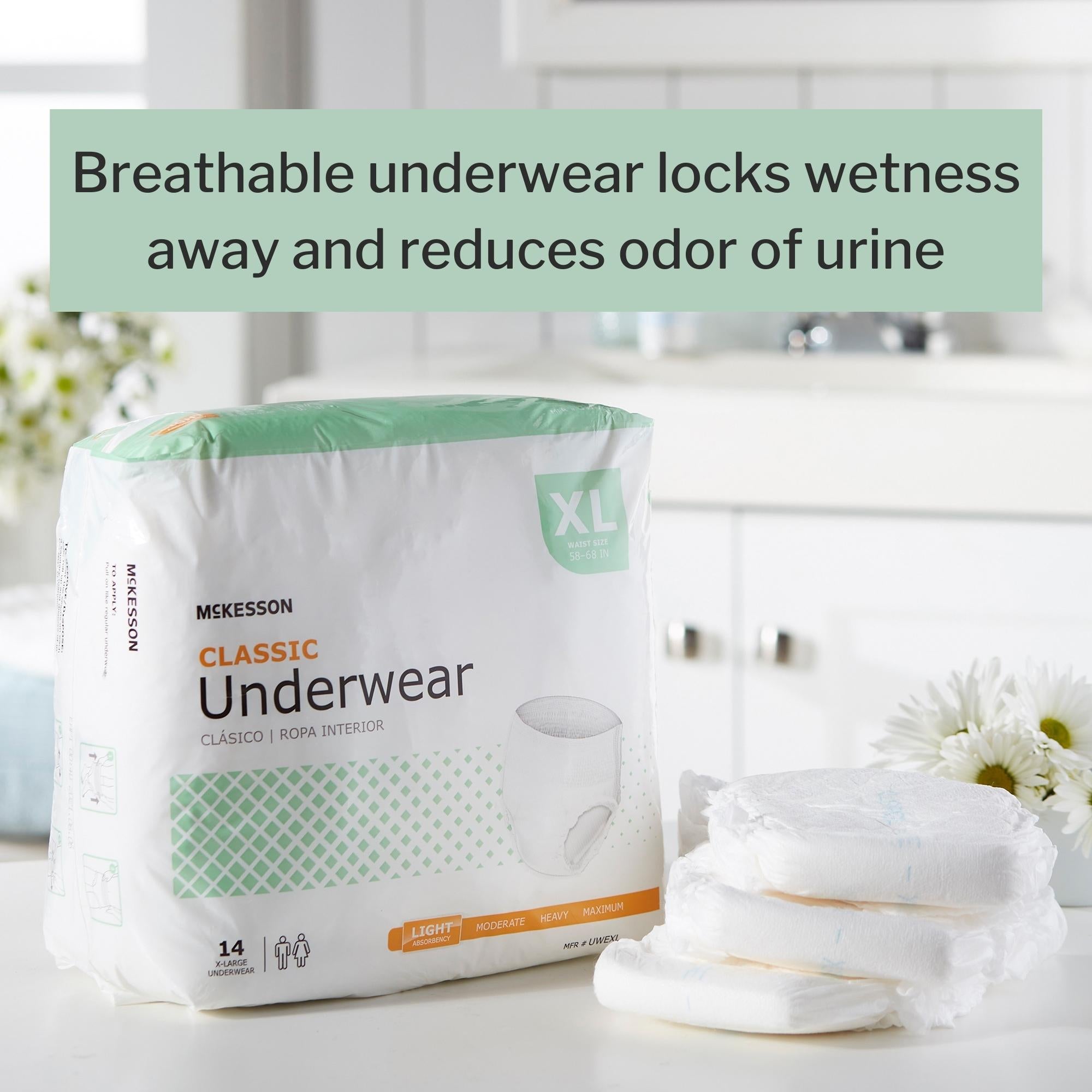 Unisex Adult Absorbent Underwear McKesson Classic Pull On with Tear Away Seams X-Large Disposable Light Absorbency, Packaging Type- Case