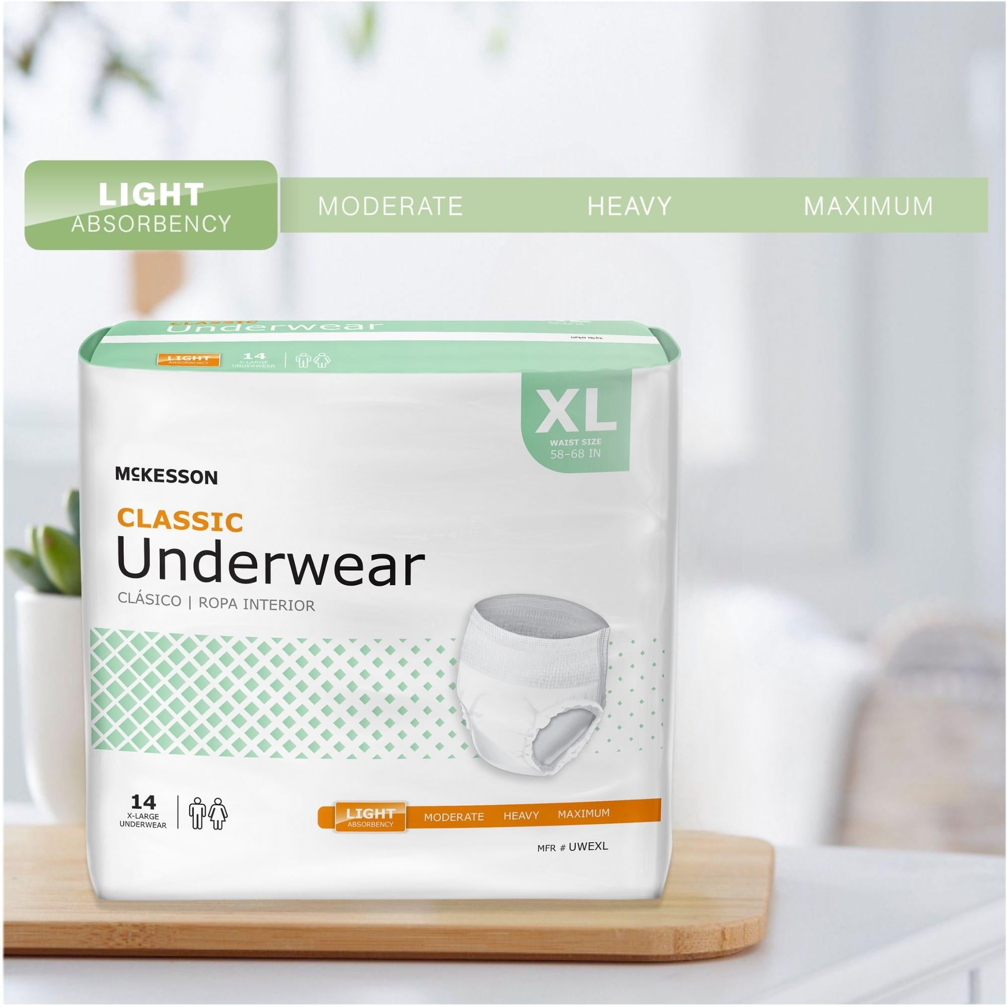 Unisex Adult Absorbent Underwear McKesson Classic Pull On with Tear Away Seams X-Large Disposable Light Absorbency, Packaging Type- Case