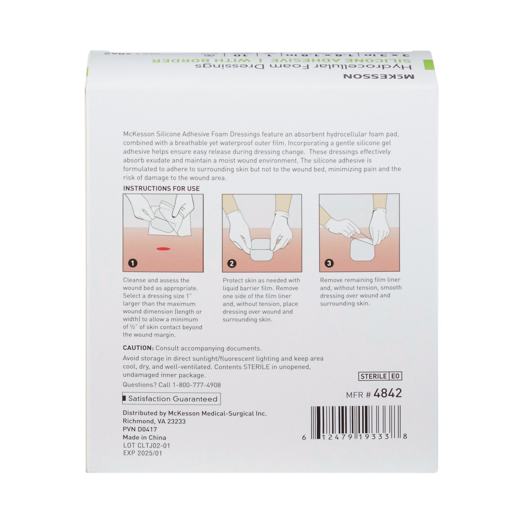 Foam Dressing McKesson 3 X 3 Inch With Border Film Backing Silicone Gel Adhesive Square Sterile,  Packaging Type- Case